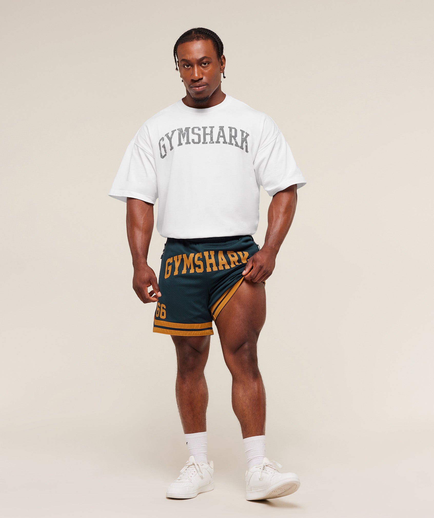 Gymshark Campus Mesh Shorts - Deep Petrol Blue/Antique Gold
