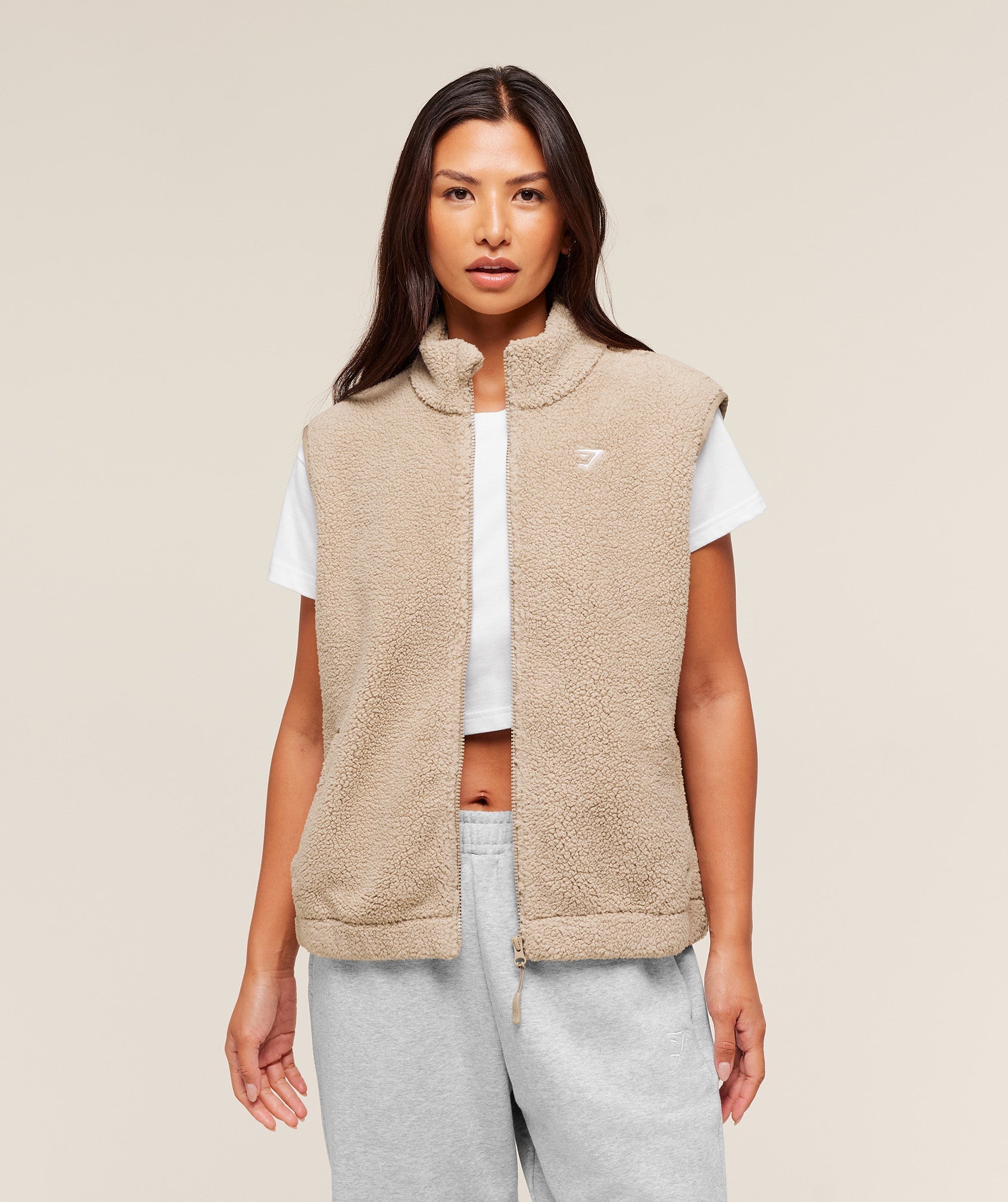 Gymshark Sherpa Gilet - Cement Brown