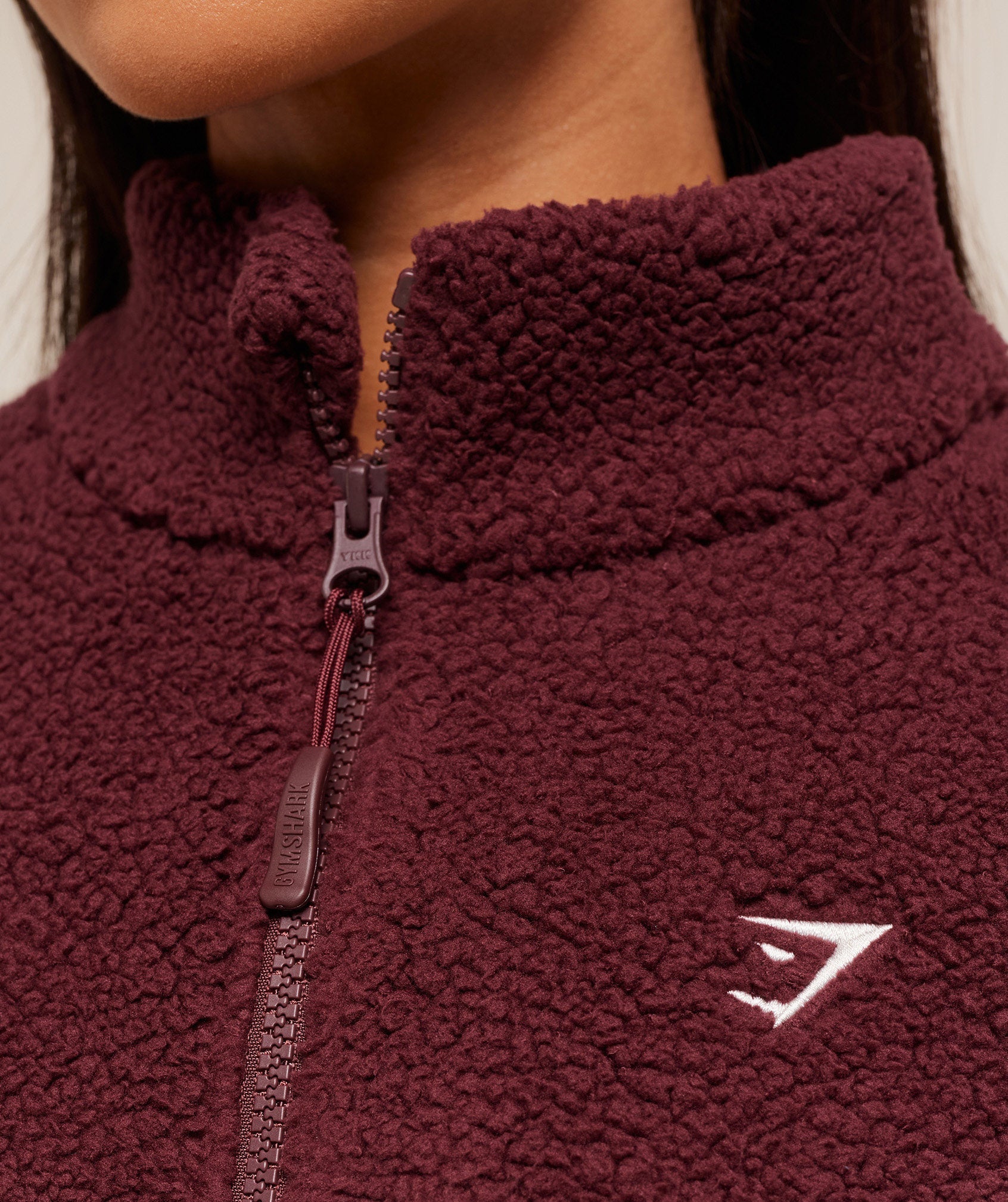 Gymshark Contrast Sherpa Jacket - Rich Maroon/Reset Pink/Oat White