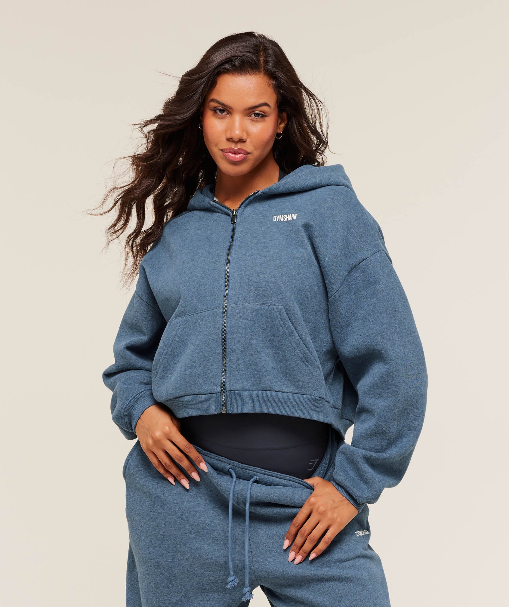 Gymshark Cosy Luxe Zip Through Hoodie - Compound Blue Marl
