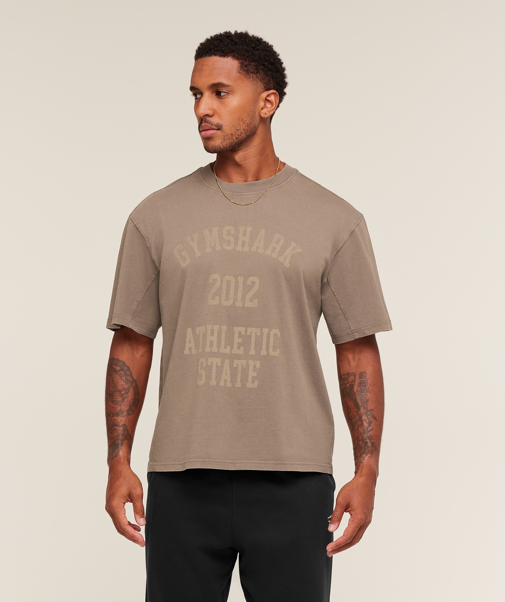 Gymshark Collegiate Washed T-Shirt - Soft Brown