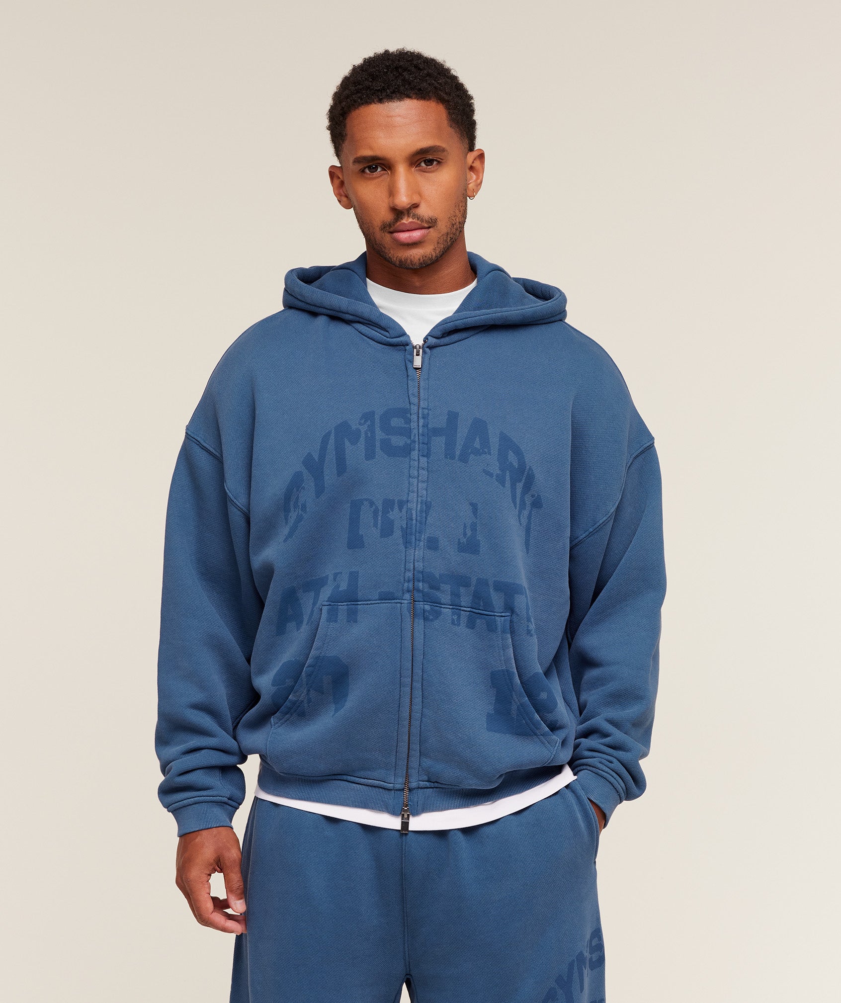 Gymshark Collegiate Washed Zip Up Hoodie - Compound Blue