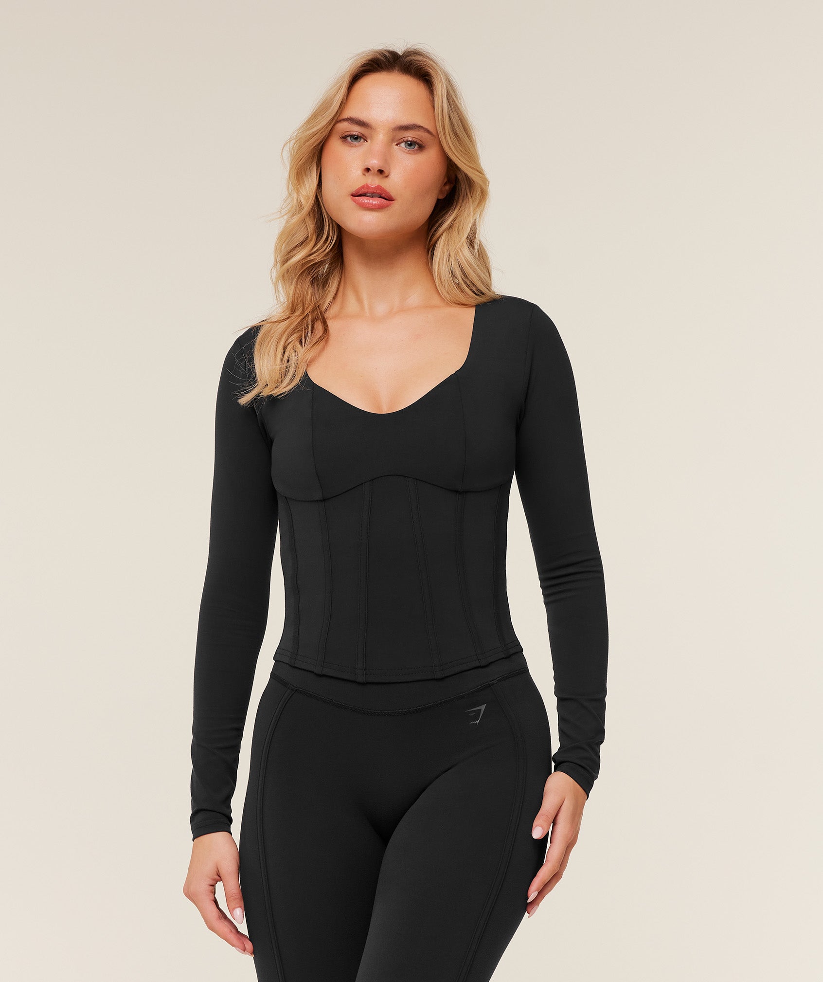 Gymshark Corset Long Sleeve Crop Top - GS Black