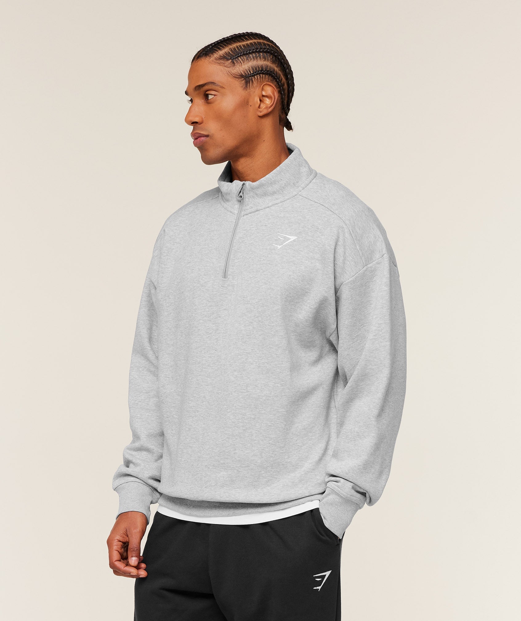 Gymshark Crest 1/4 Zip - Light Grey Core Marl