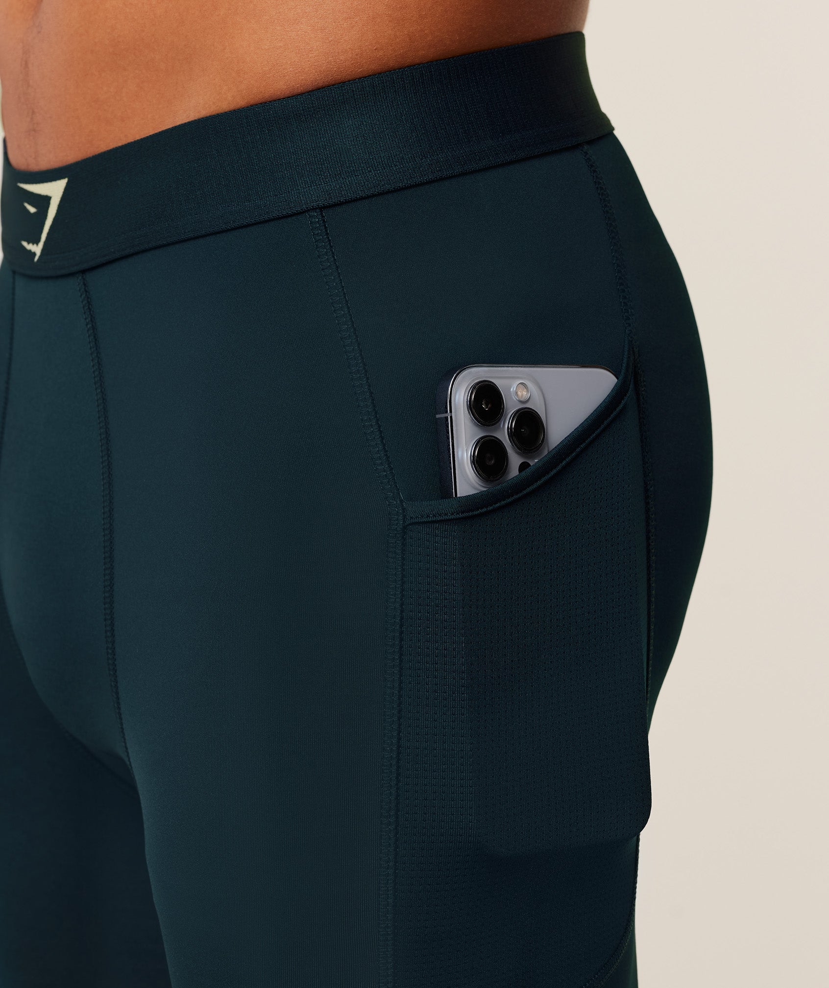 Gymshark Element Baselayer Shorts - Deep Petrol Blue/Sorbet Yellow