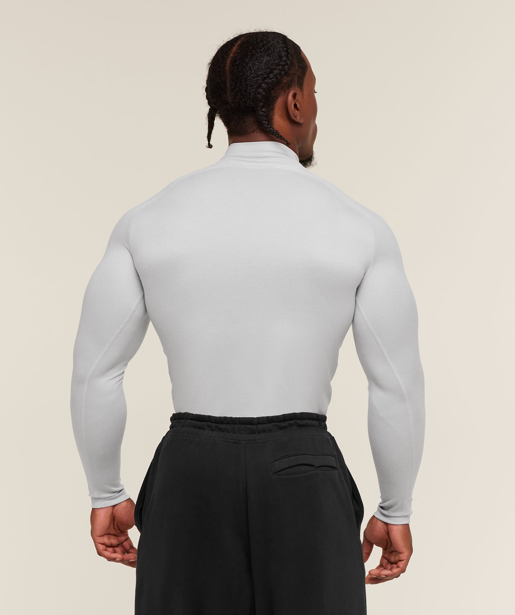 Gymshark Element Baselayer Mock Neck Long Sleeve T-Shirt - White/Metal Grey Marl
