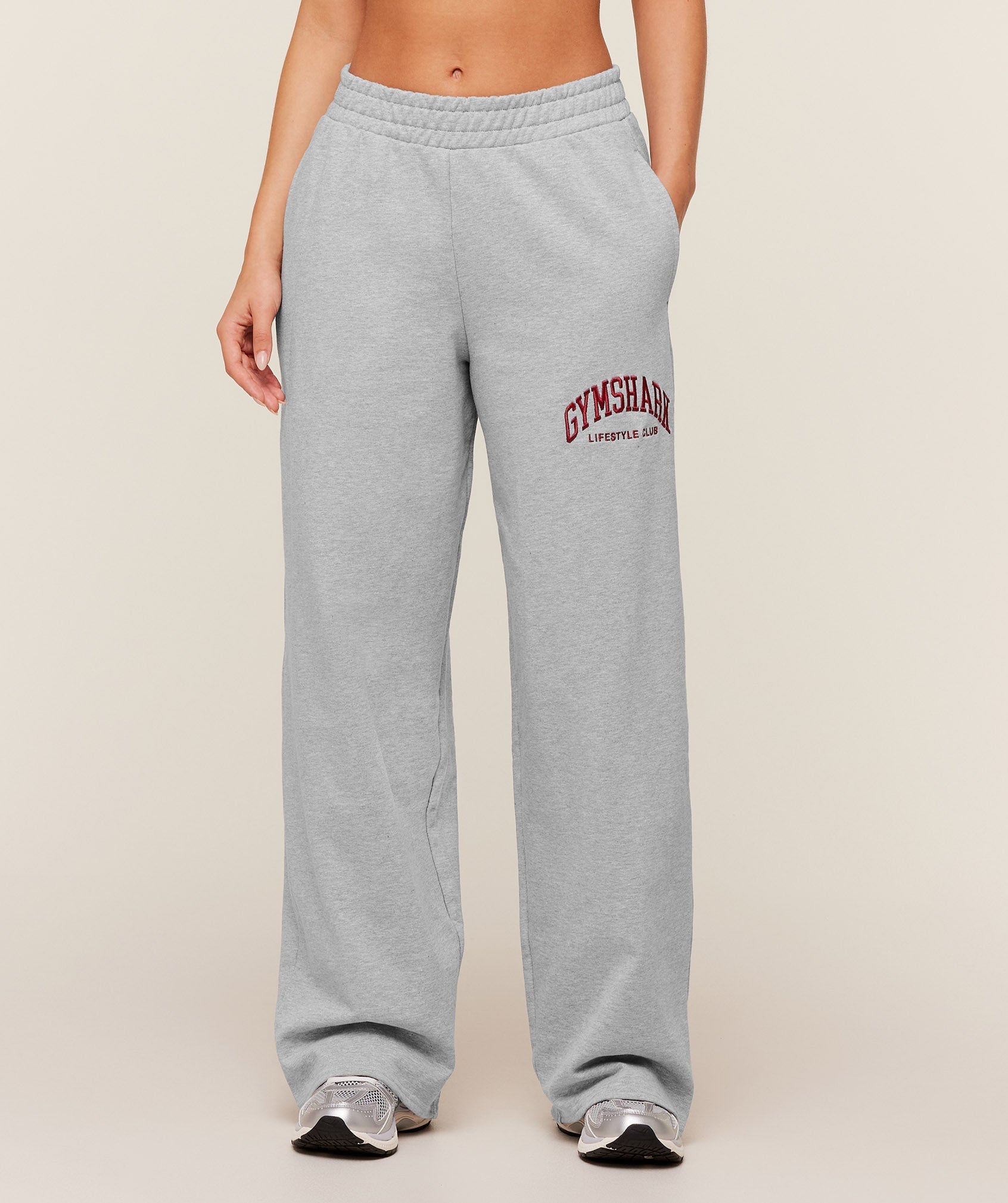 Gymshark Collegiate Graphic Straight Leg Jogger - Light Grey Core Marl