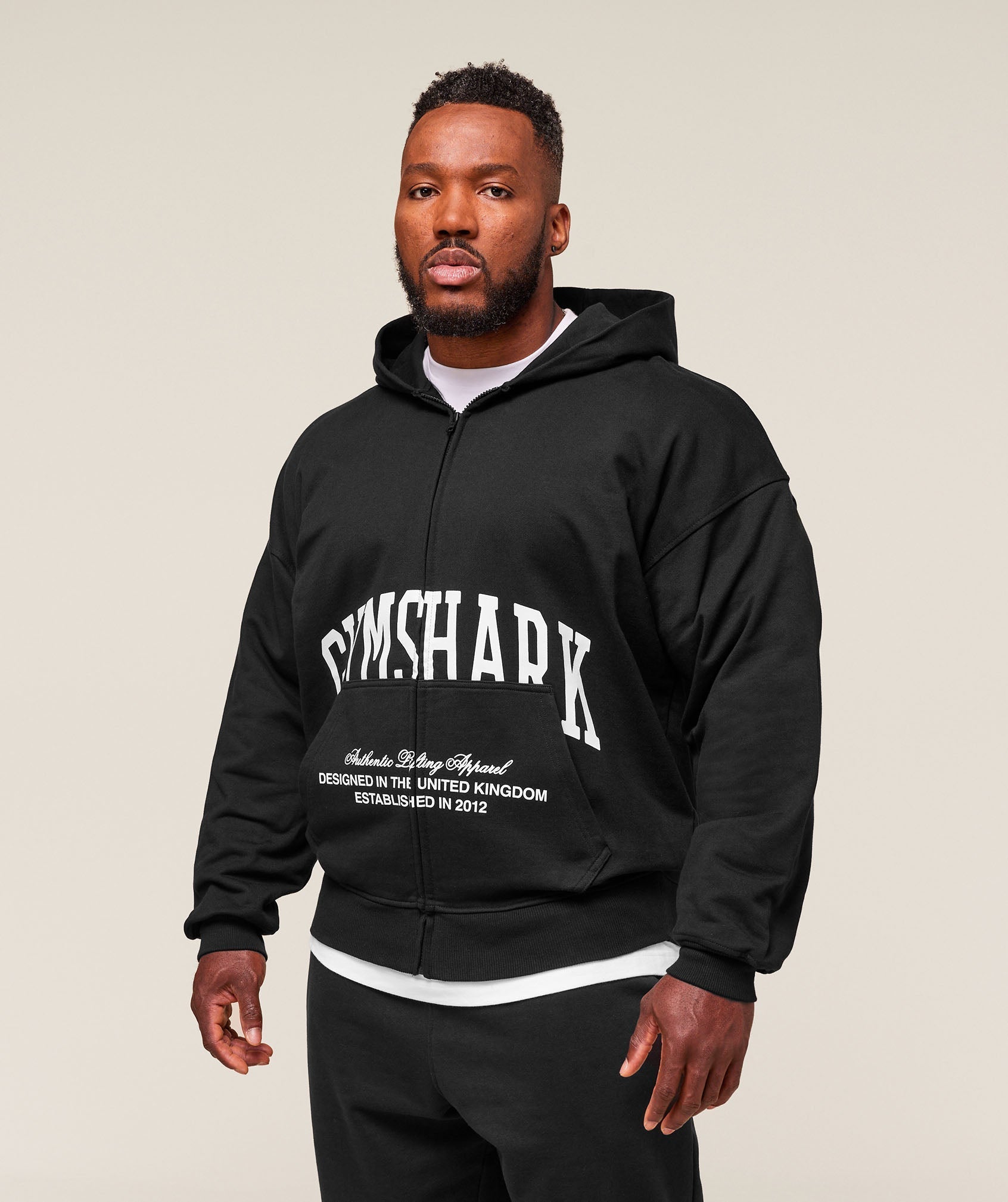Gymshark Collegiate Script Zip Up Hoodie - Black/White