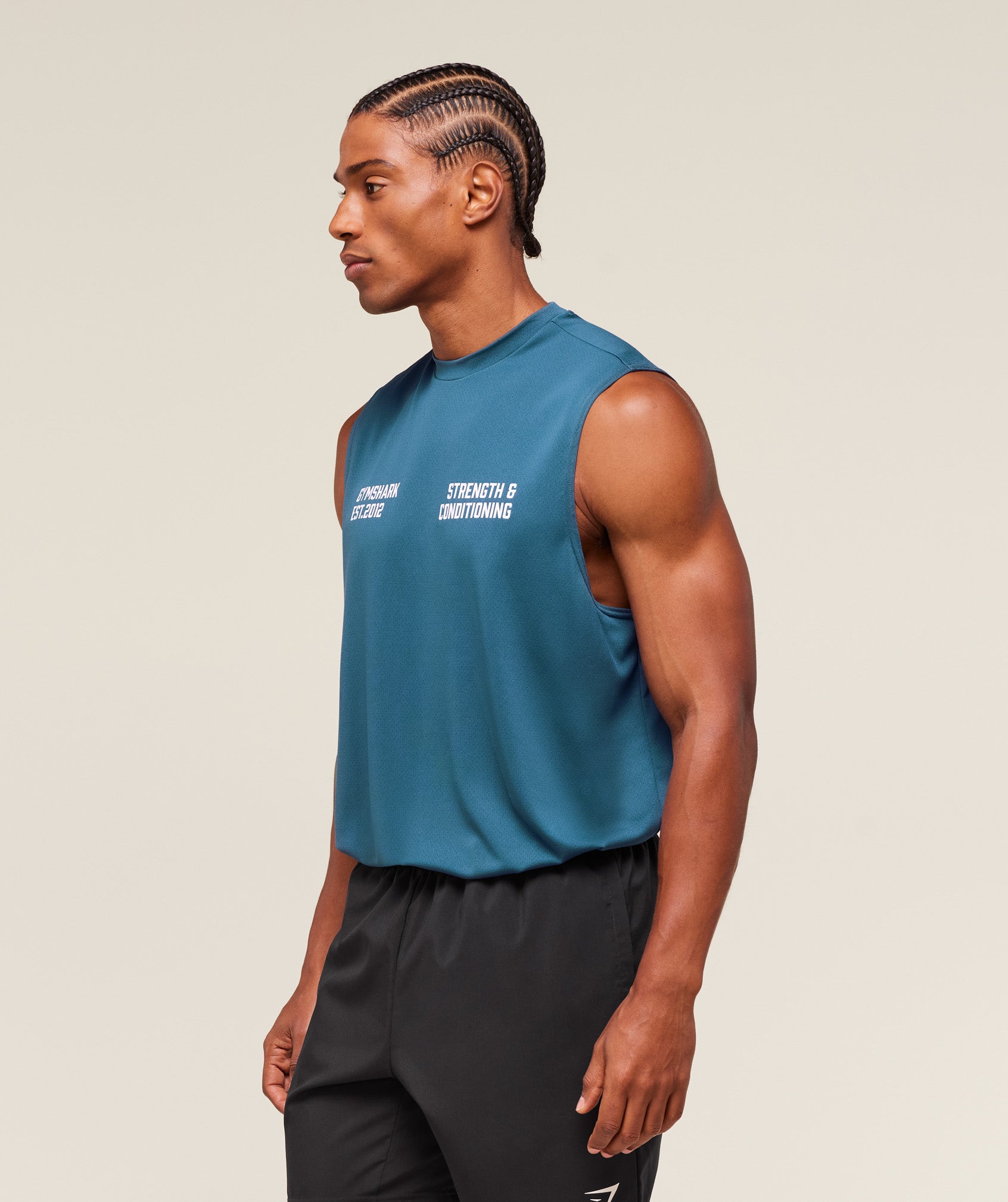 Gymshark S&C Graphic Cut Off Tank - Success Blue