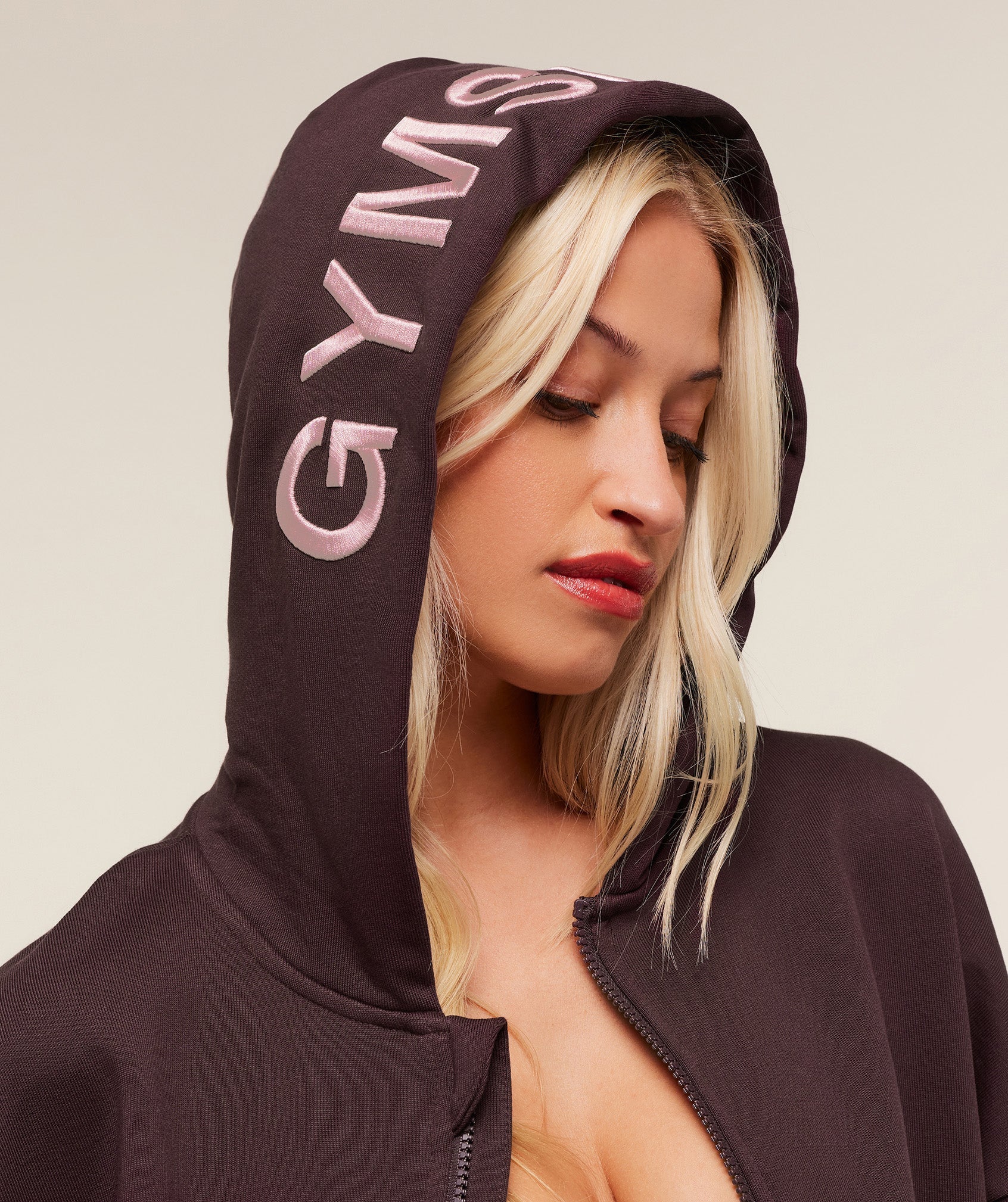 Gymshark Embroidered Zip Up Hoodie - Cherry Purple