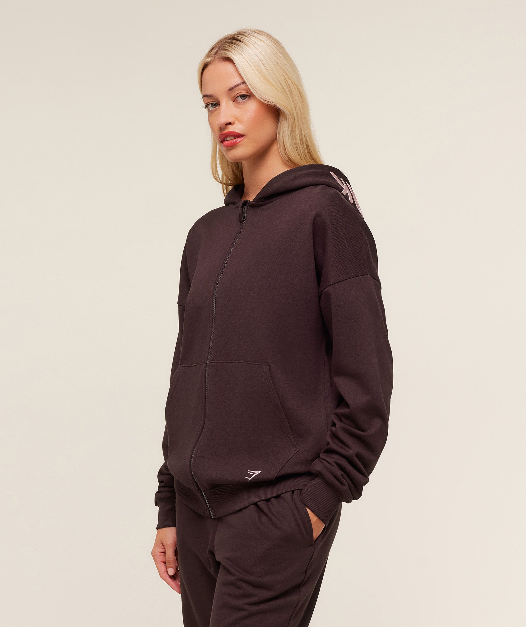 Gymshark Embroidered Zip Up Hoodie - Cherry Purple