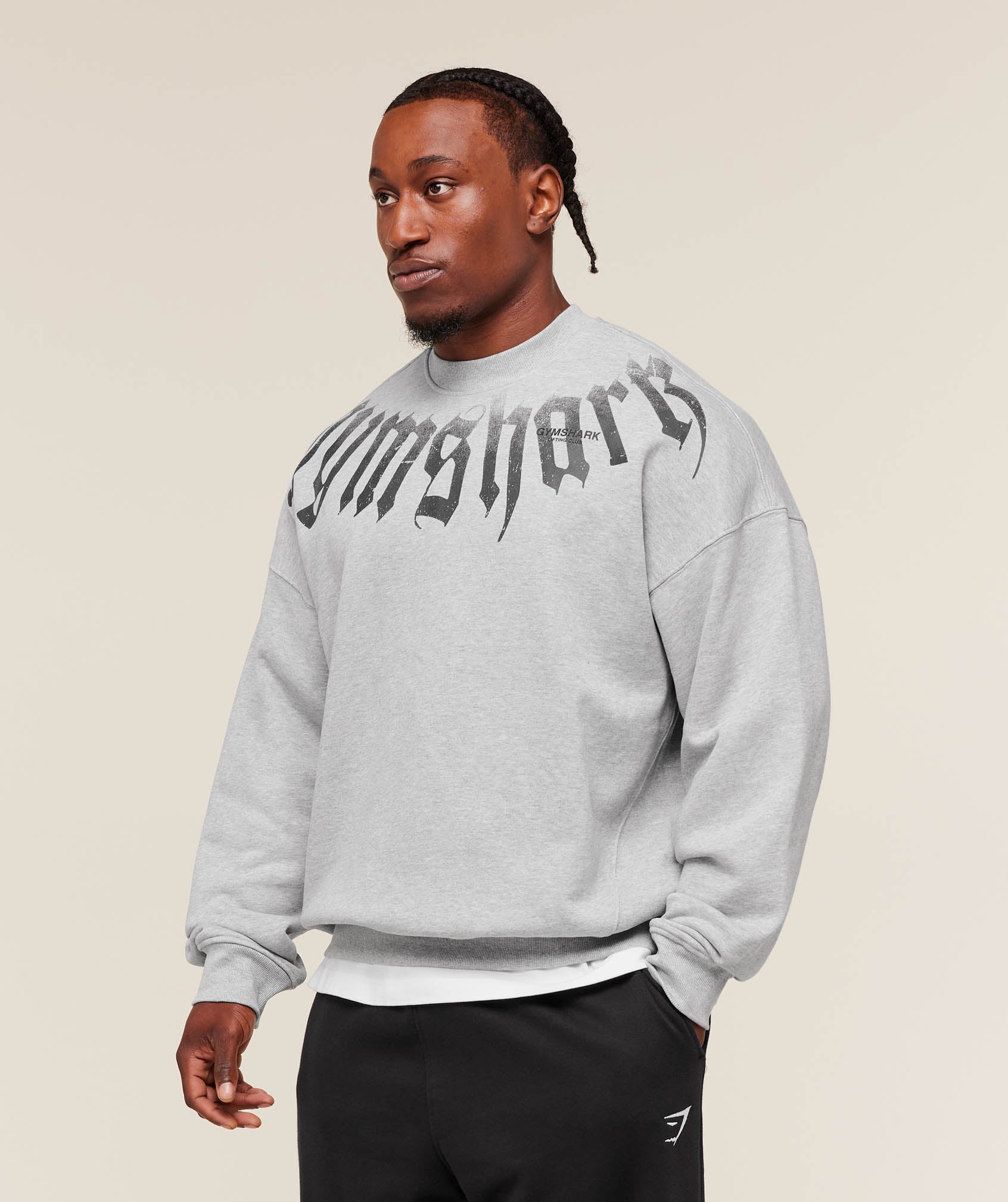Gymshark Fade Graphic Crew - Light Grey Core Marl