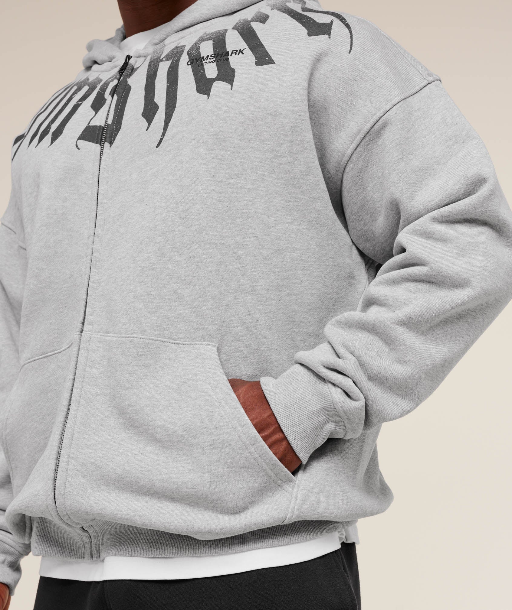 Gymshark Fade Graphic Zip Up Hoodie - Light Grey Core Marl