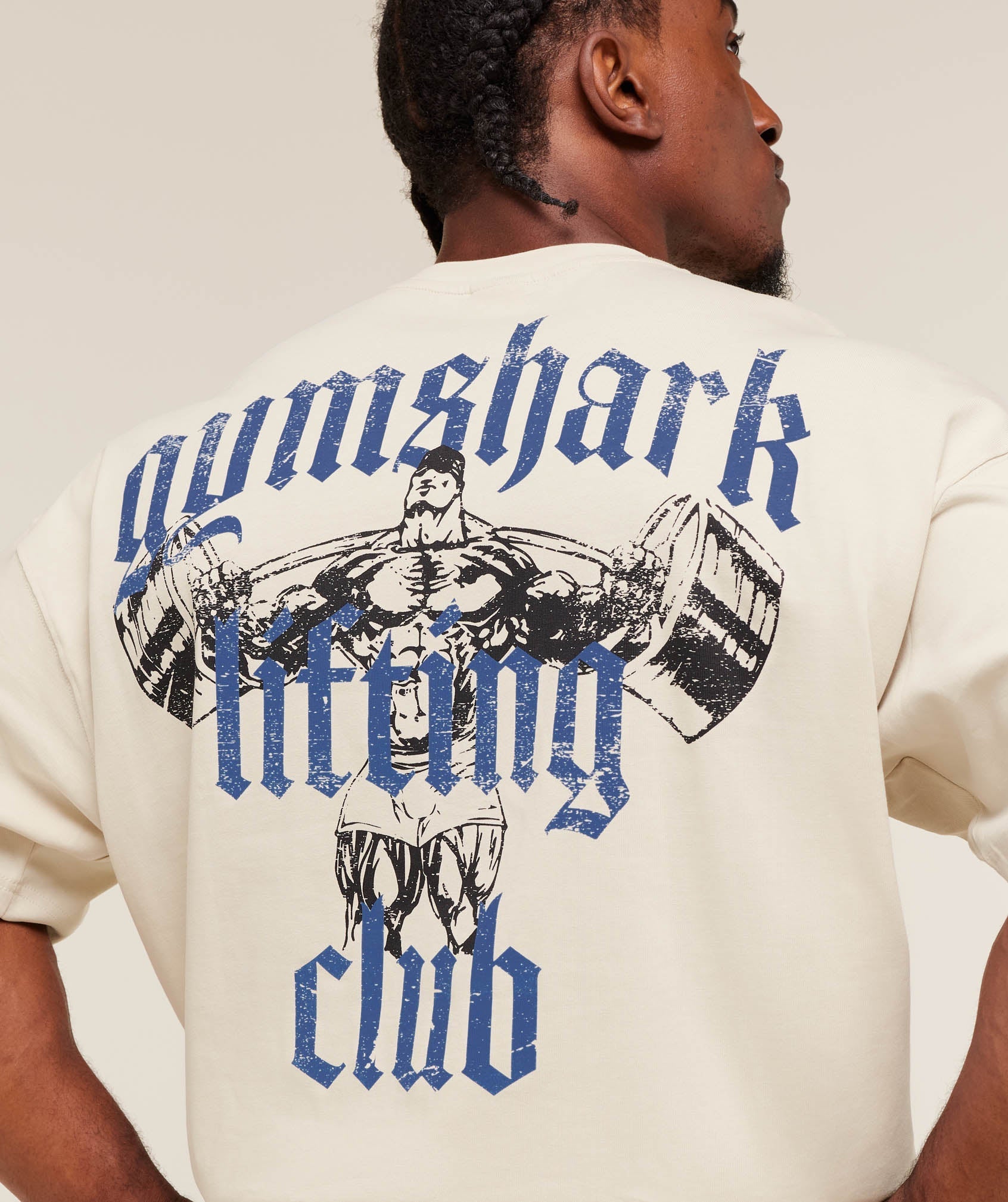 Gymshark Lifting Club T-Shirt - Oat White/Compound Blue