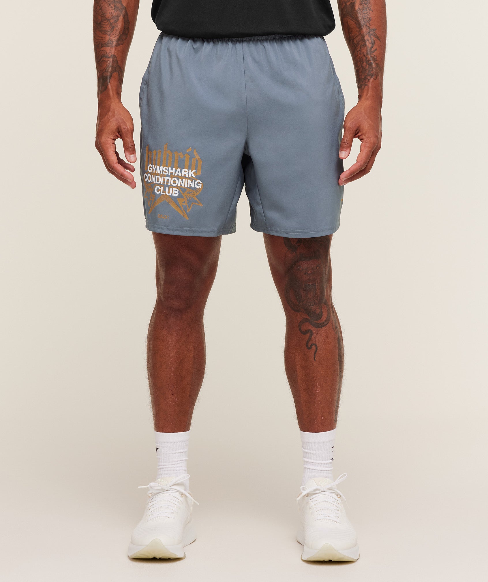 Gymshark Hybrid Graphic 7" Shorts - Iron Blue
