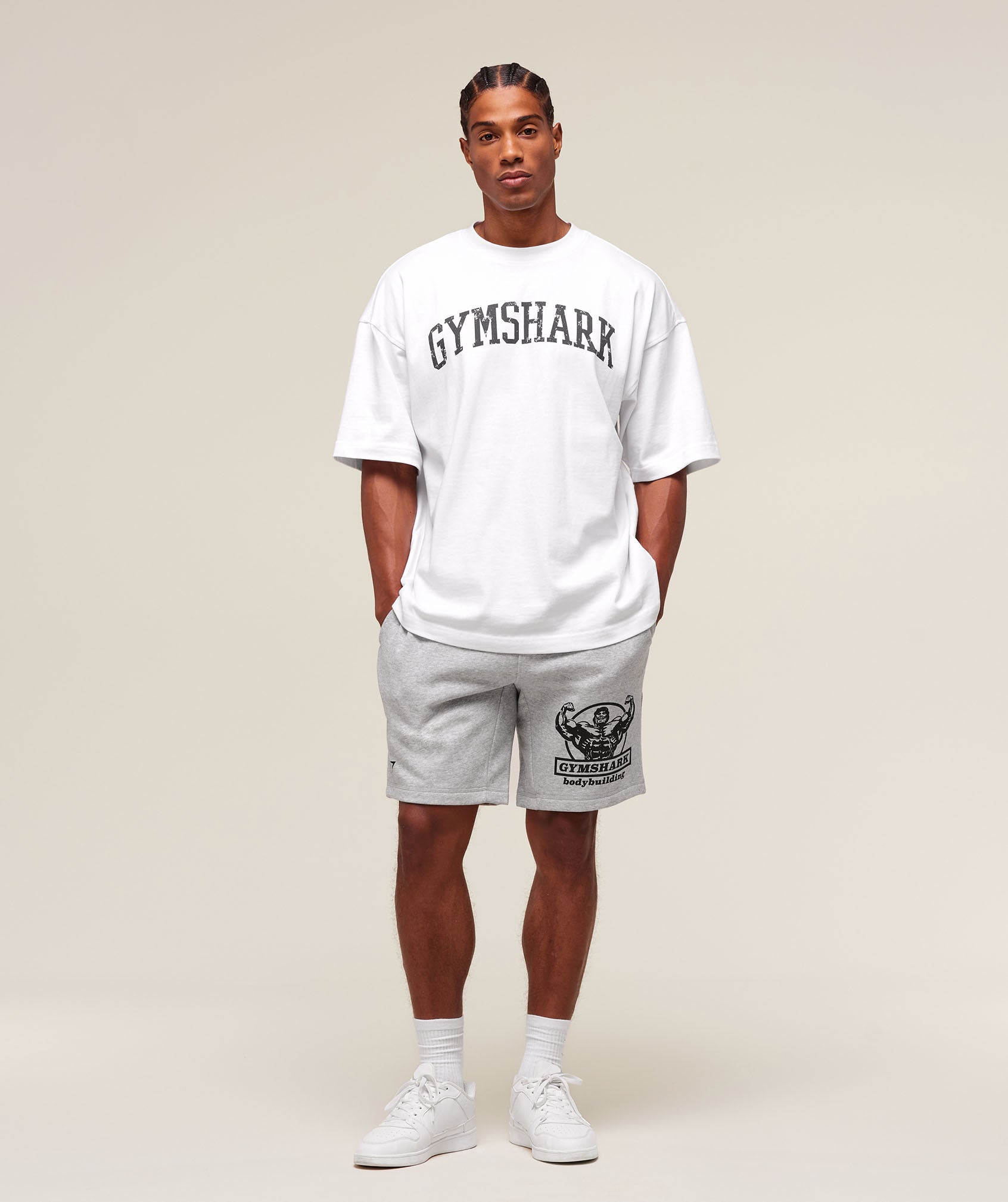 Gymshark Double Bicep 9" Shorts - Light Grey Core Marl