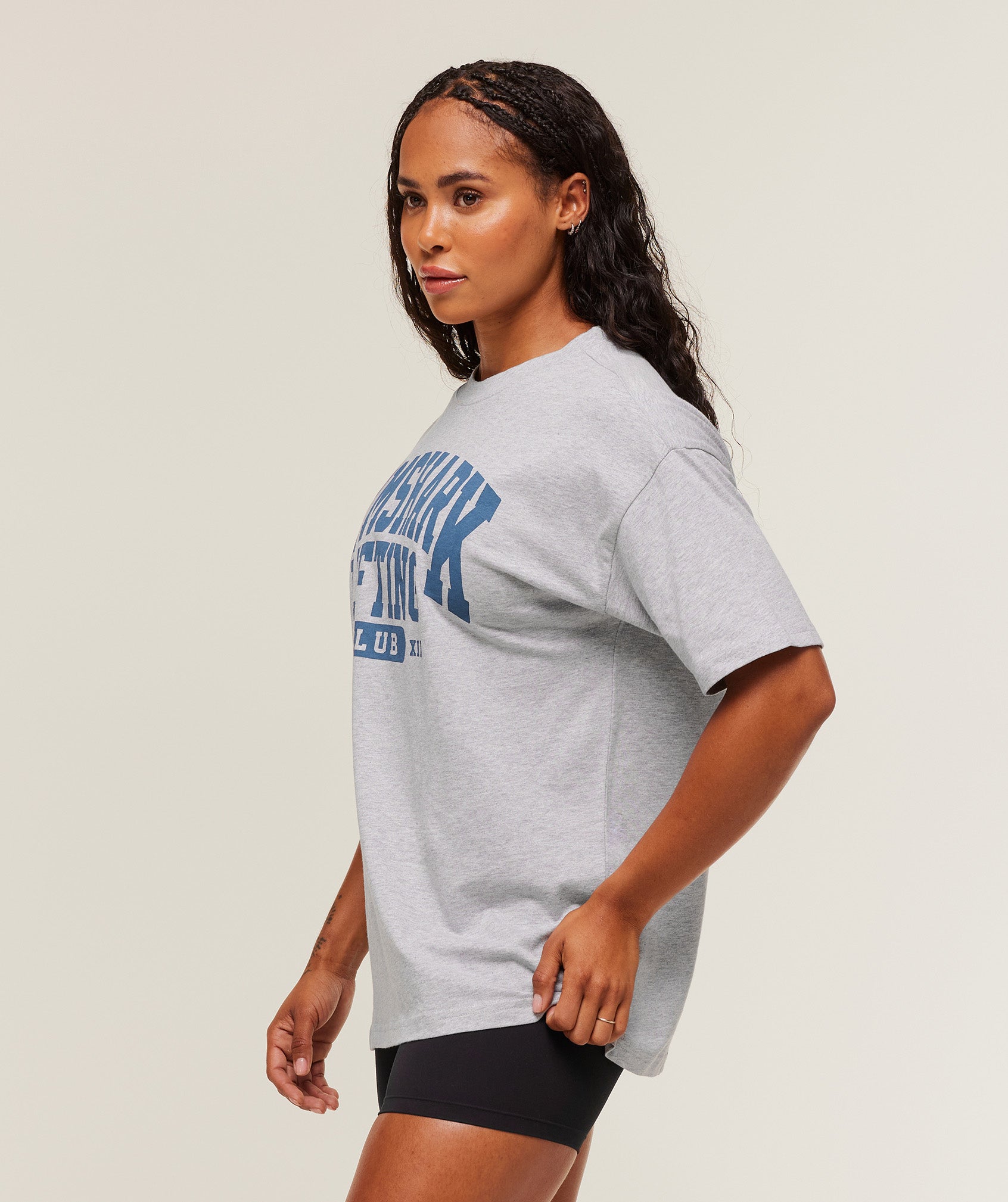 Gymshark Lifting Club Graphic Oversized T-Shirt - Light Grey Core Marl