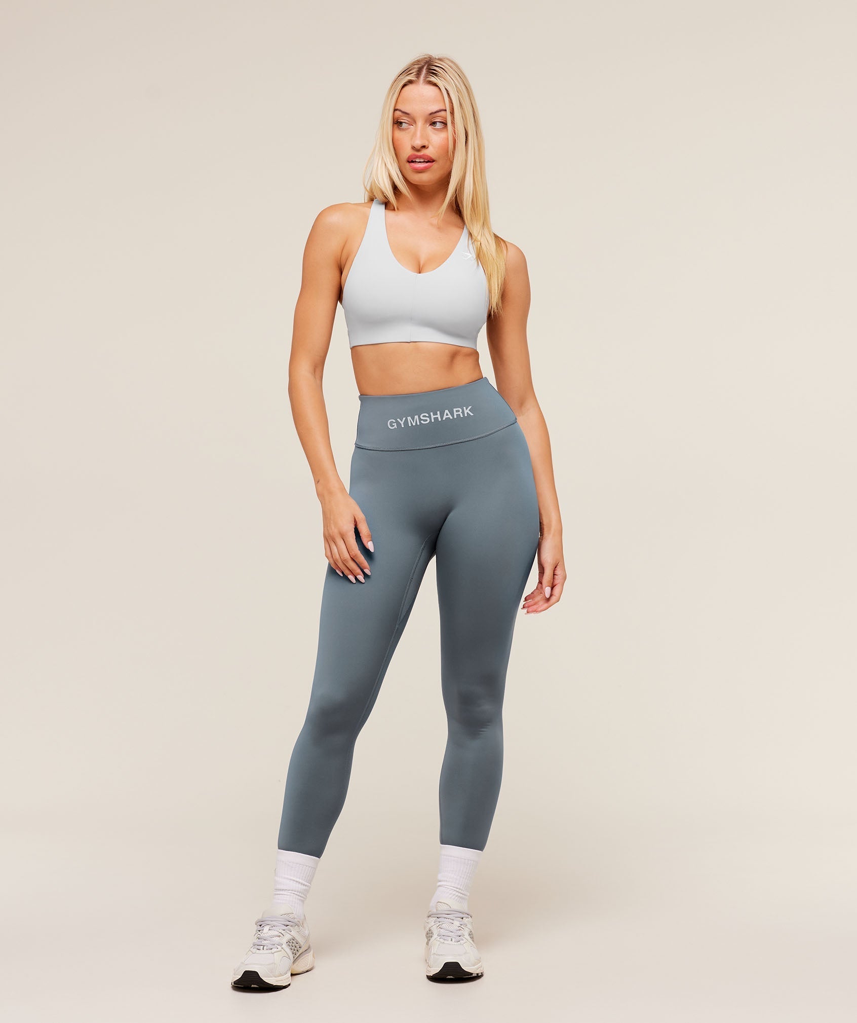 Gymshark Wordmark Waistband Leggings - Iron Blue