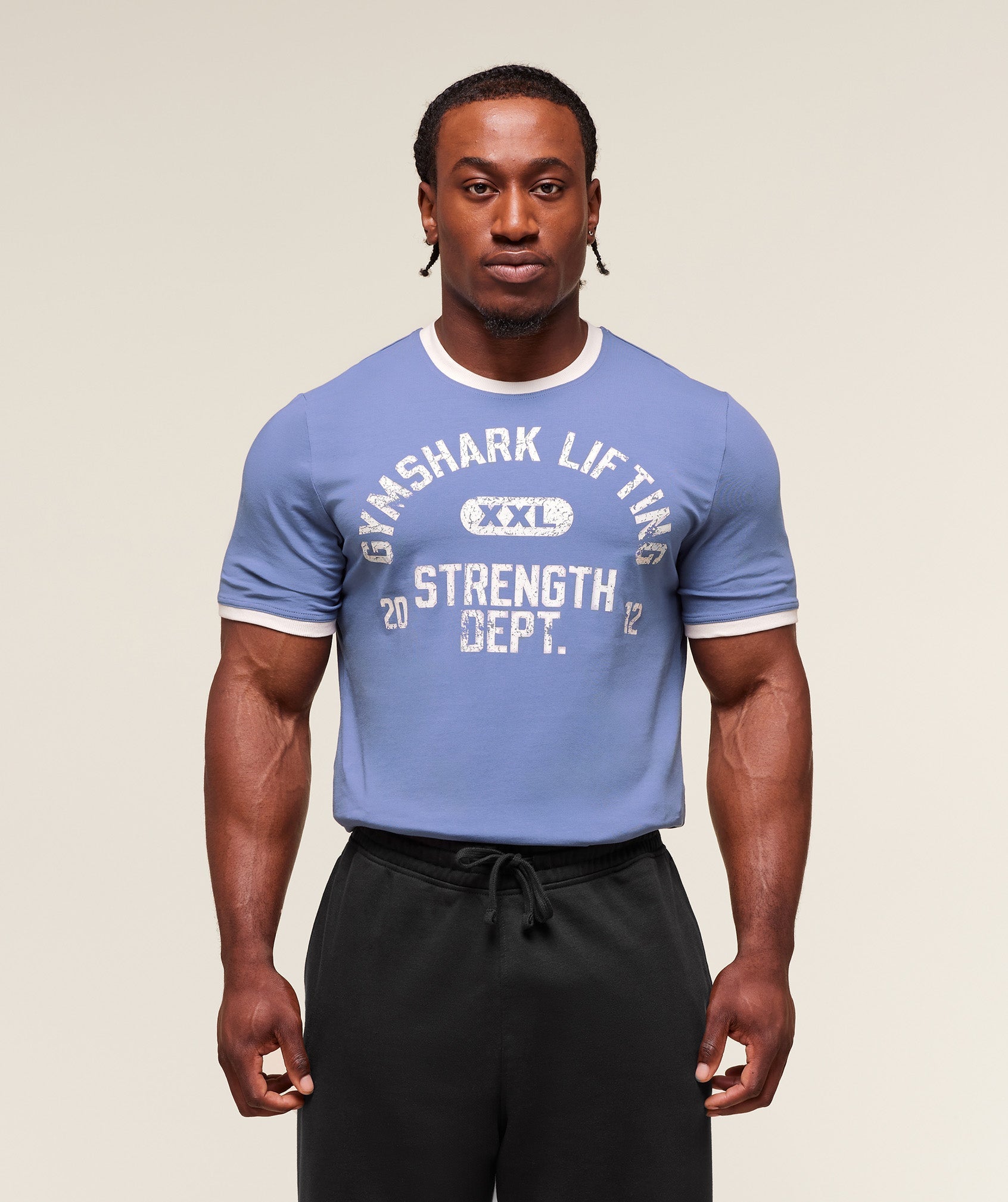 Gymshark XXL Strength Dept Ringer T-Shirt - Worn Blue