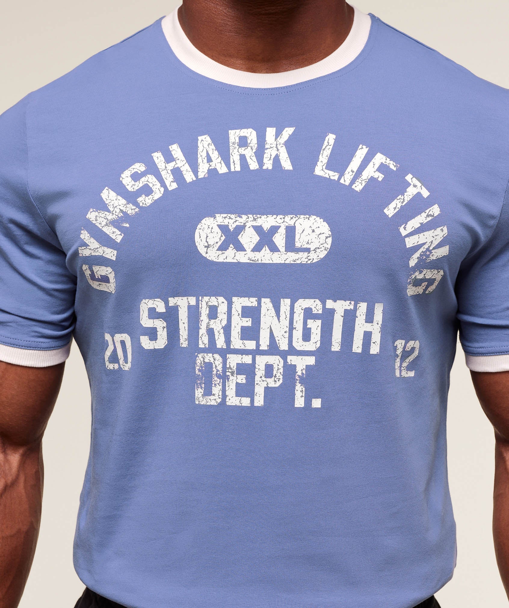 Gymshark XXL Strength Dept Ringer T-Shirt - Worn Blue