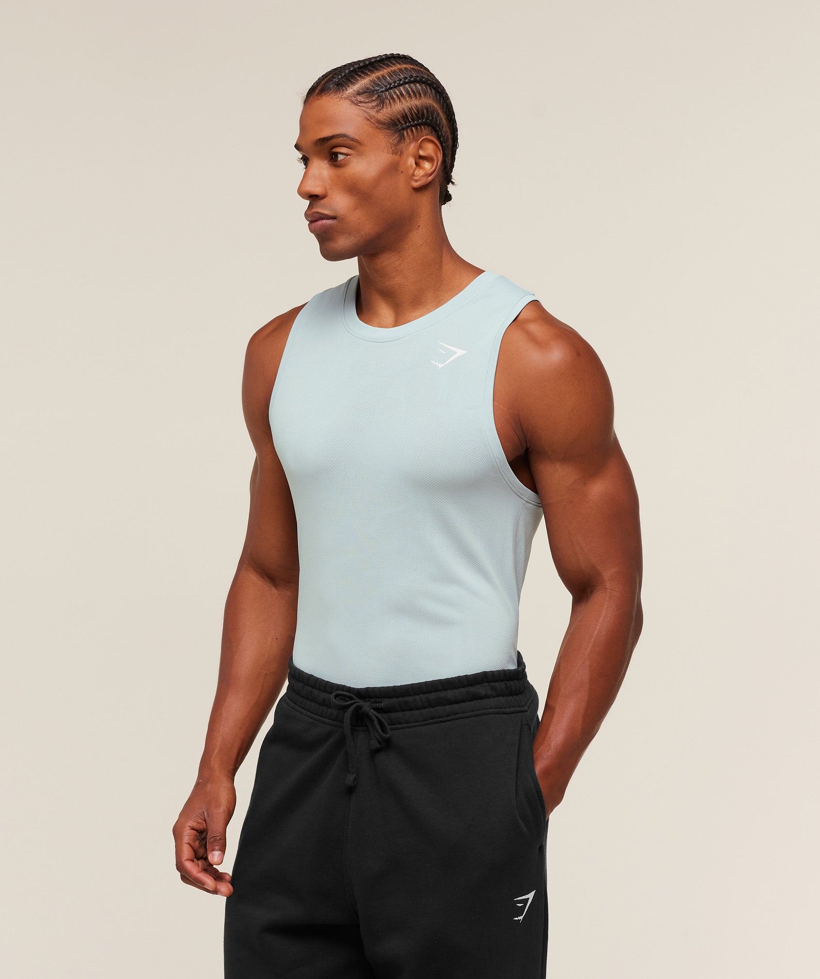 Gymshark Geo Seamless Tank - Smoke Blue/Soft White