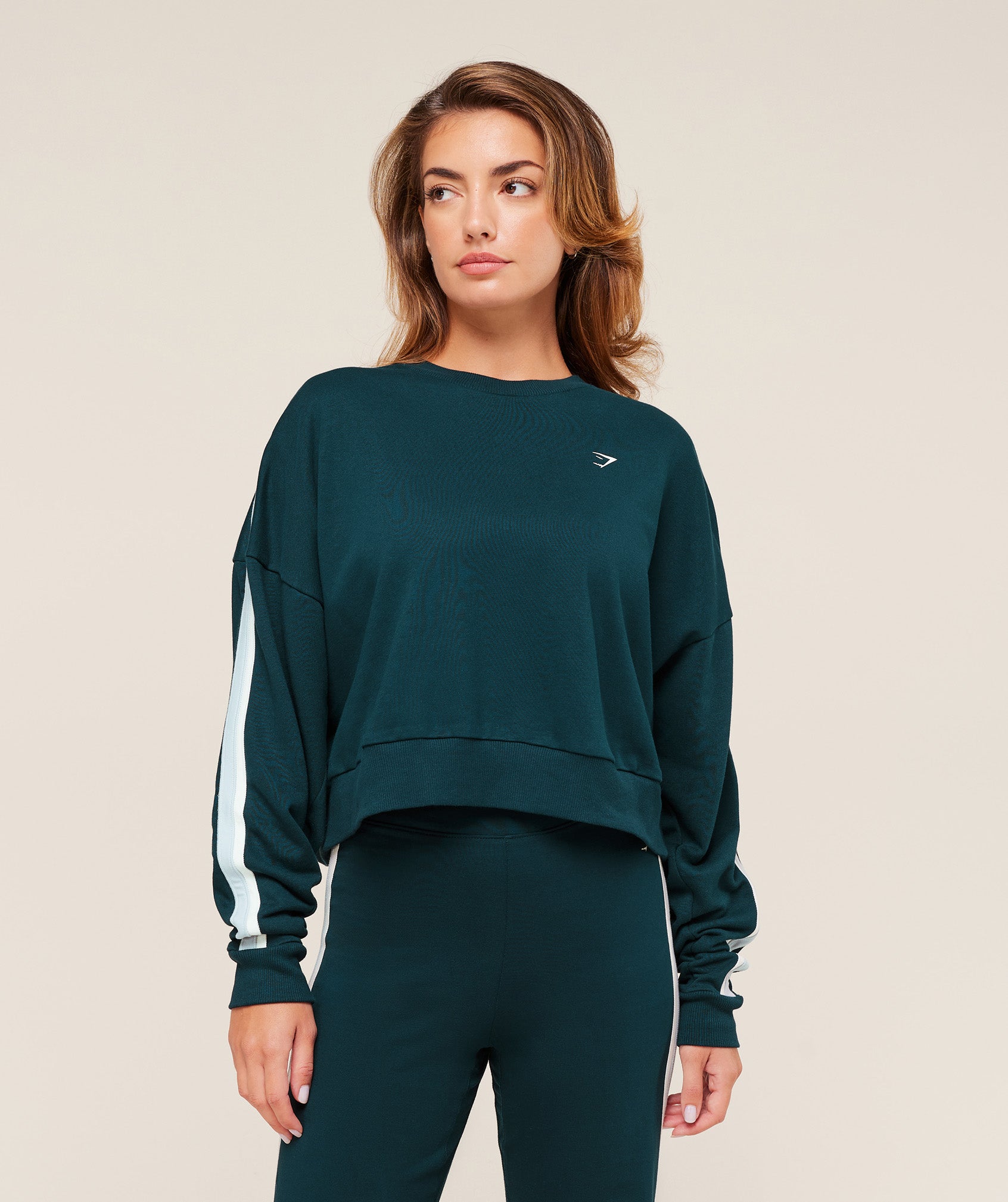 Gymshark Piping Midi Crew Neck - Deep Petrol Blue/Smoke Blue/Soft White
