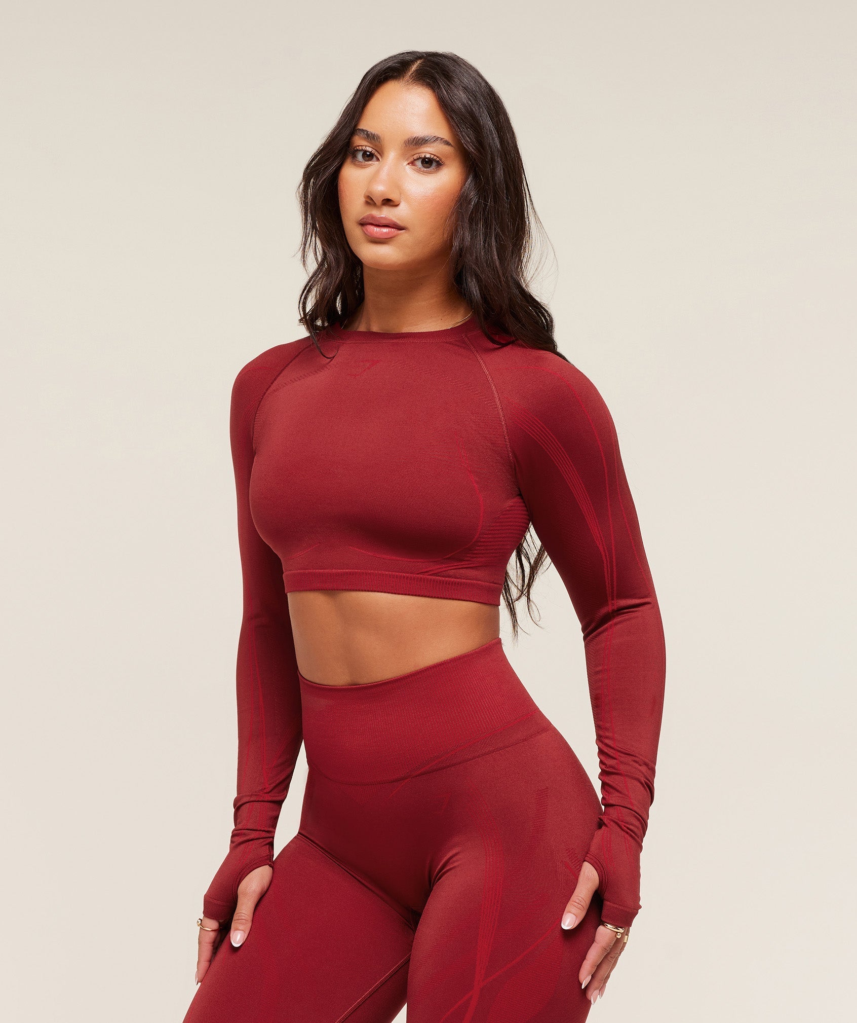 Gymshark x Analis Seamless Long Sleeve Crop Top - Reps Red/Carmine Red
