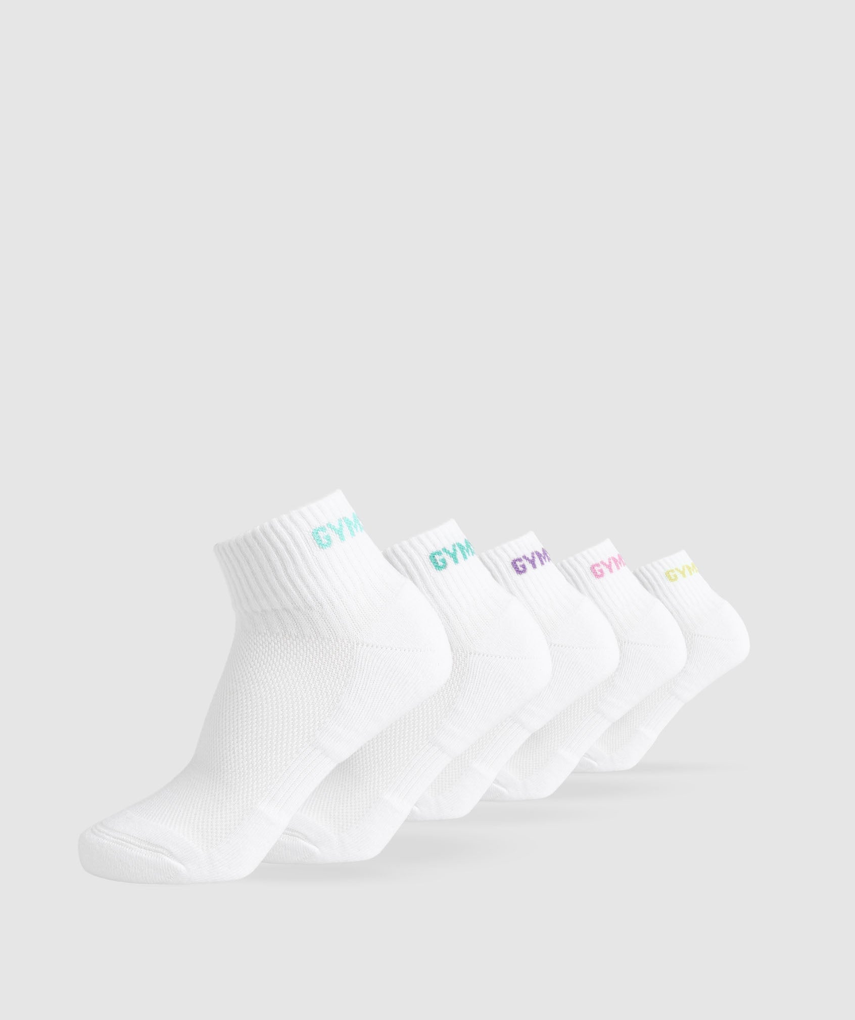 Gymshark Quarter Socks 5pk - Yellow/Pink/Tropical Turquoise/Turquoise/Purple