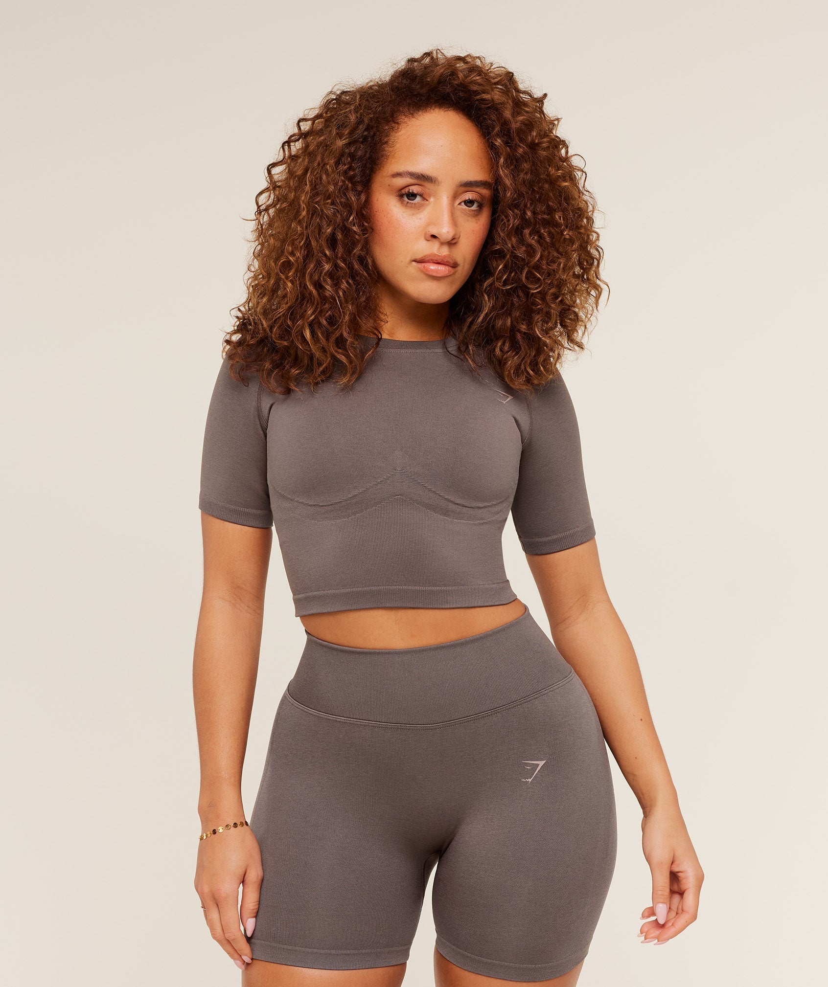 Gymshark Lift Seamless Short Sleeve Top - Cool Brown