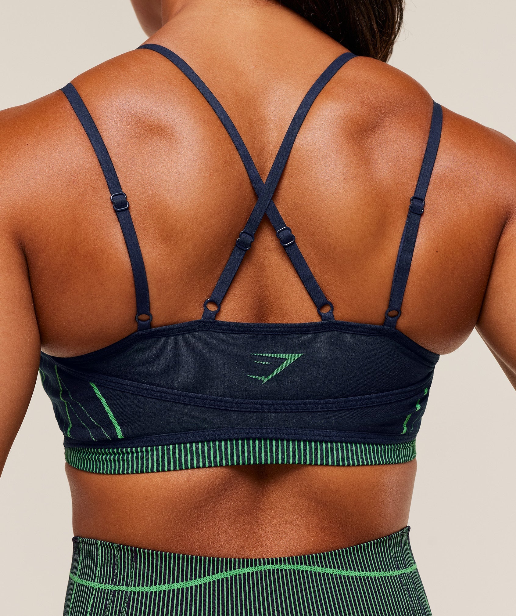 Gymshark Apex Seamless Strappy Sports Bra - Heavy Blue/Active Green