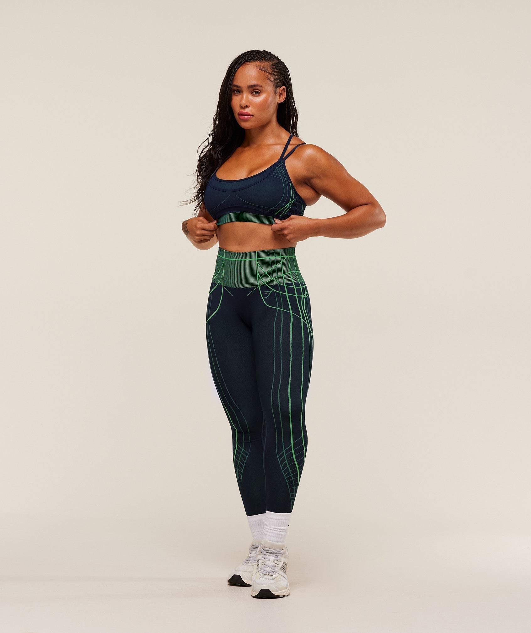 Gymshark Apex Seamless Strappy Sports Bra - Heavy Blue/Active Green