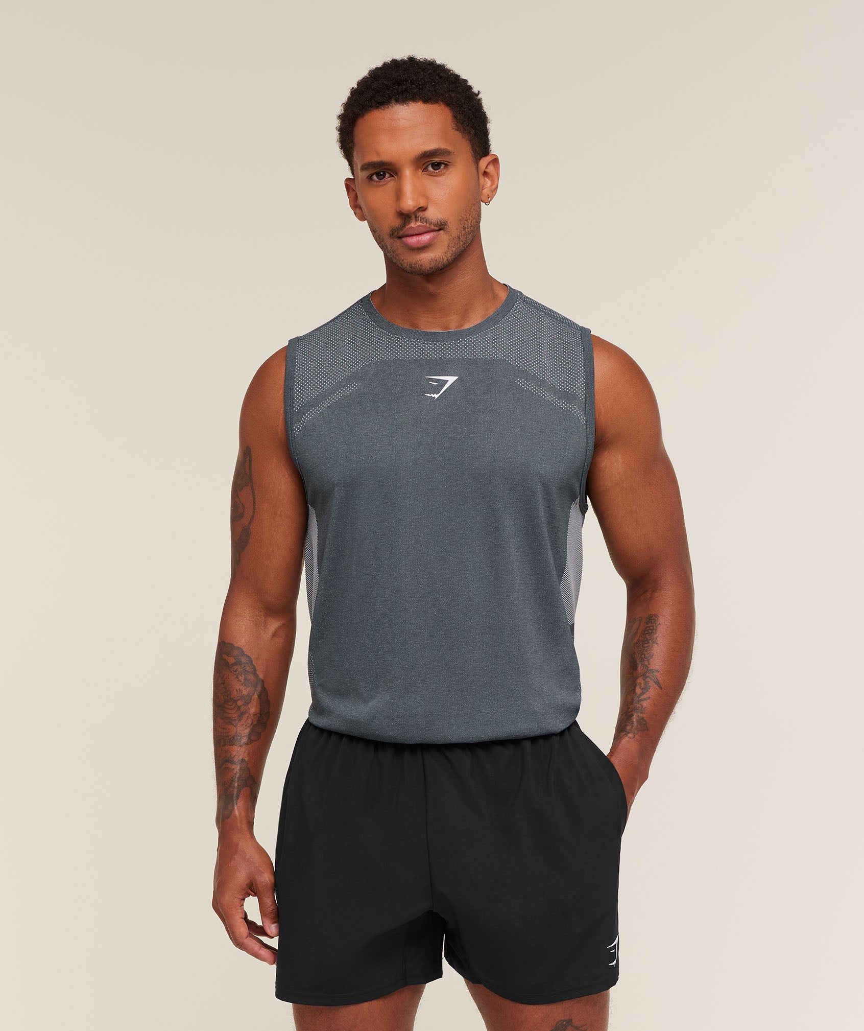Gymshark Lightweight Seamless Tank - Iron Blue/Dark Grey