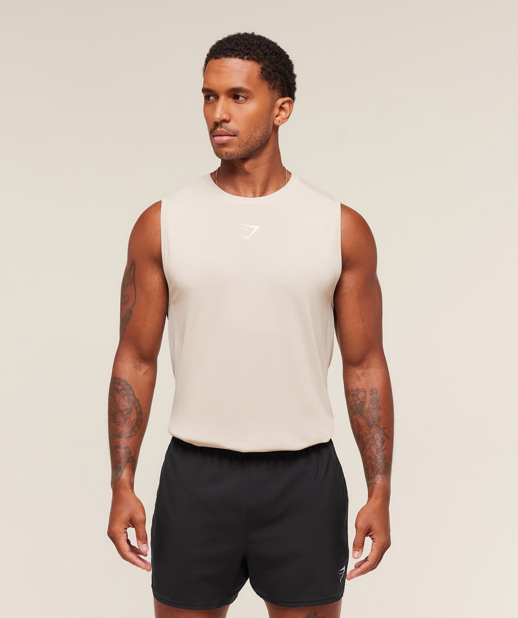 Gymshark Lightweight Seamless Tank - Pebble Grey/White