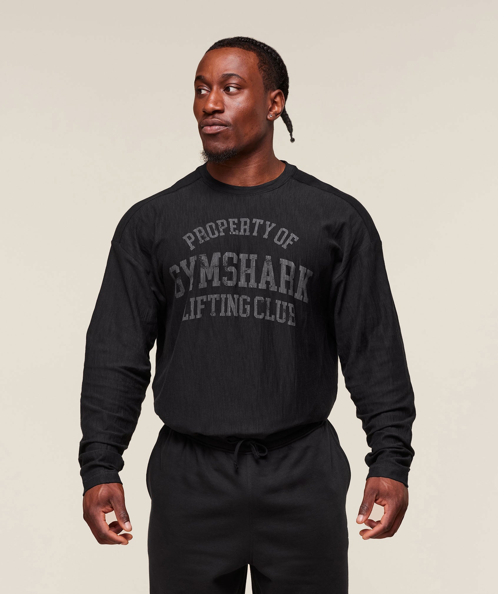 Gymshark Lightweight Slub Textured Lifting Authenticator OS LS T-shirt - Black