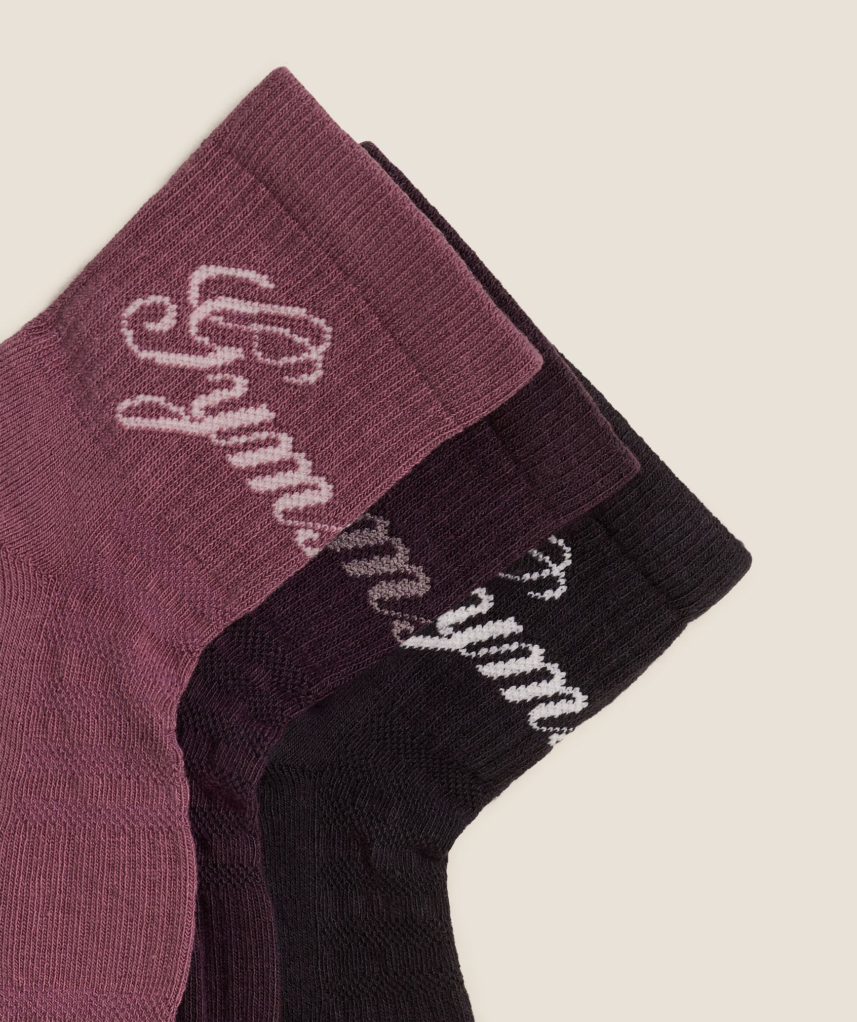 Gymshark Cursive Wordmark Graphic Midi 3pk - Black/Cherry Purple/Reset Pink