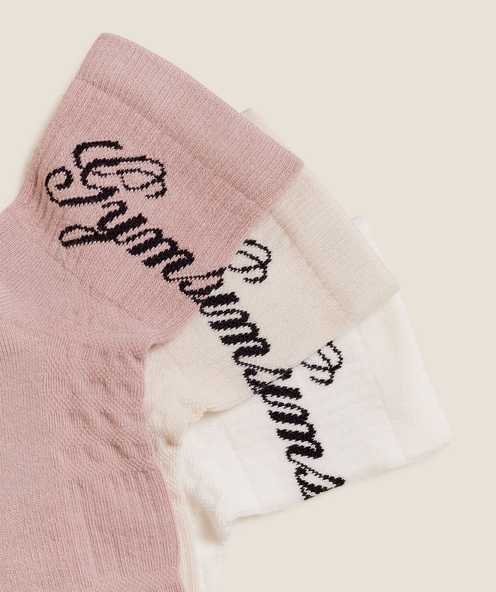 Gymshark Cursive Wordmark Graphic Midi 3pk - Muted Pink/Oat White/Soft White