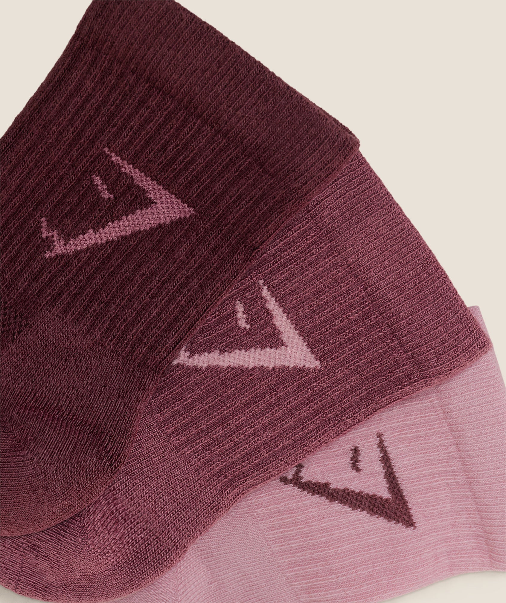 Gymshark Midi 3pk Socks - Cloud Pink/Reset Pink/Rich Maroon
