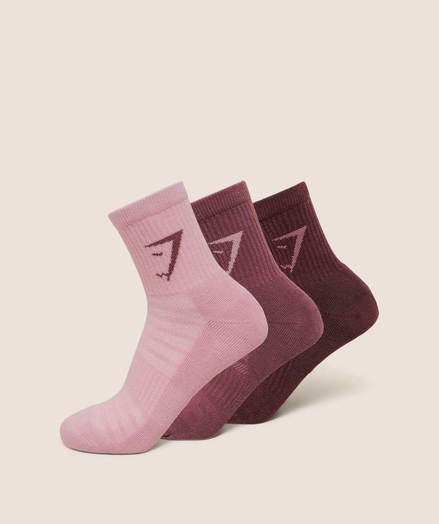 Gymshark Midi 3pk Socks - Cloud Pink/Reset Pink/Rich Maroon