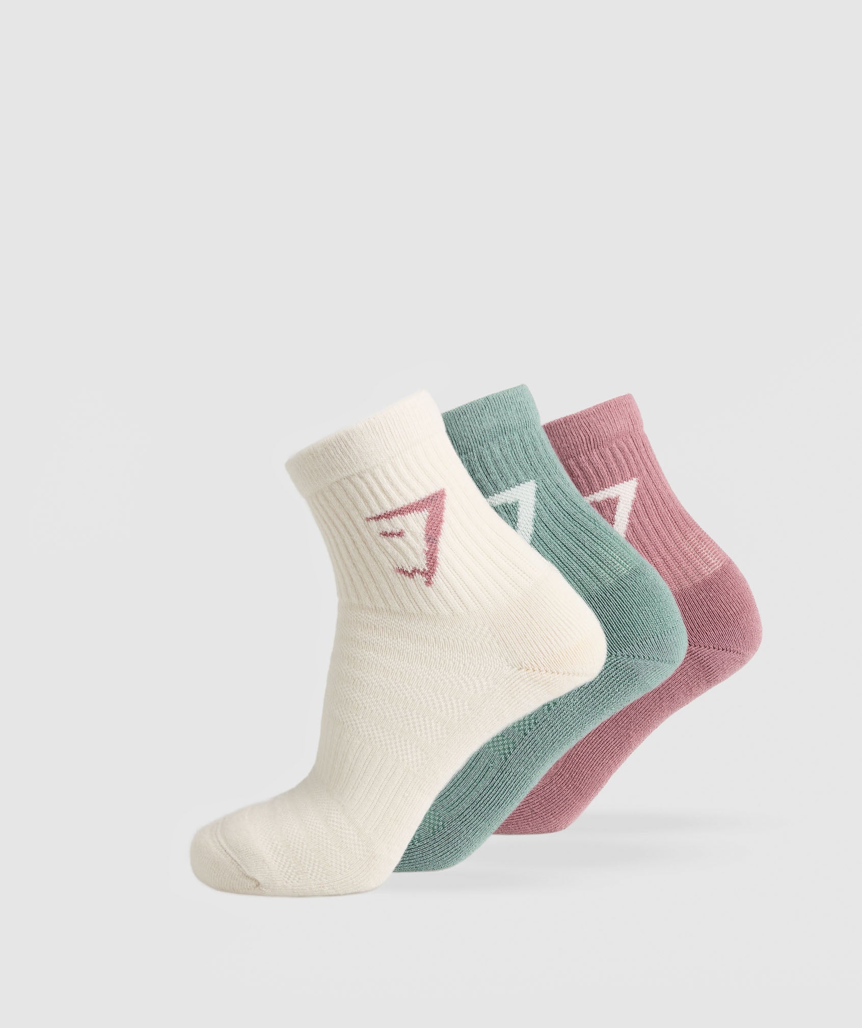 Gymshark Midi 3pk Socks - Calm Pink/Celeste Blue/Oat White