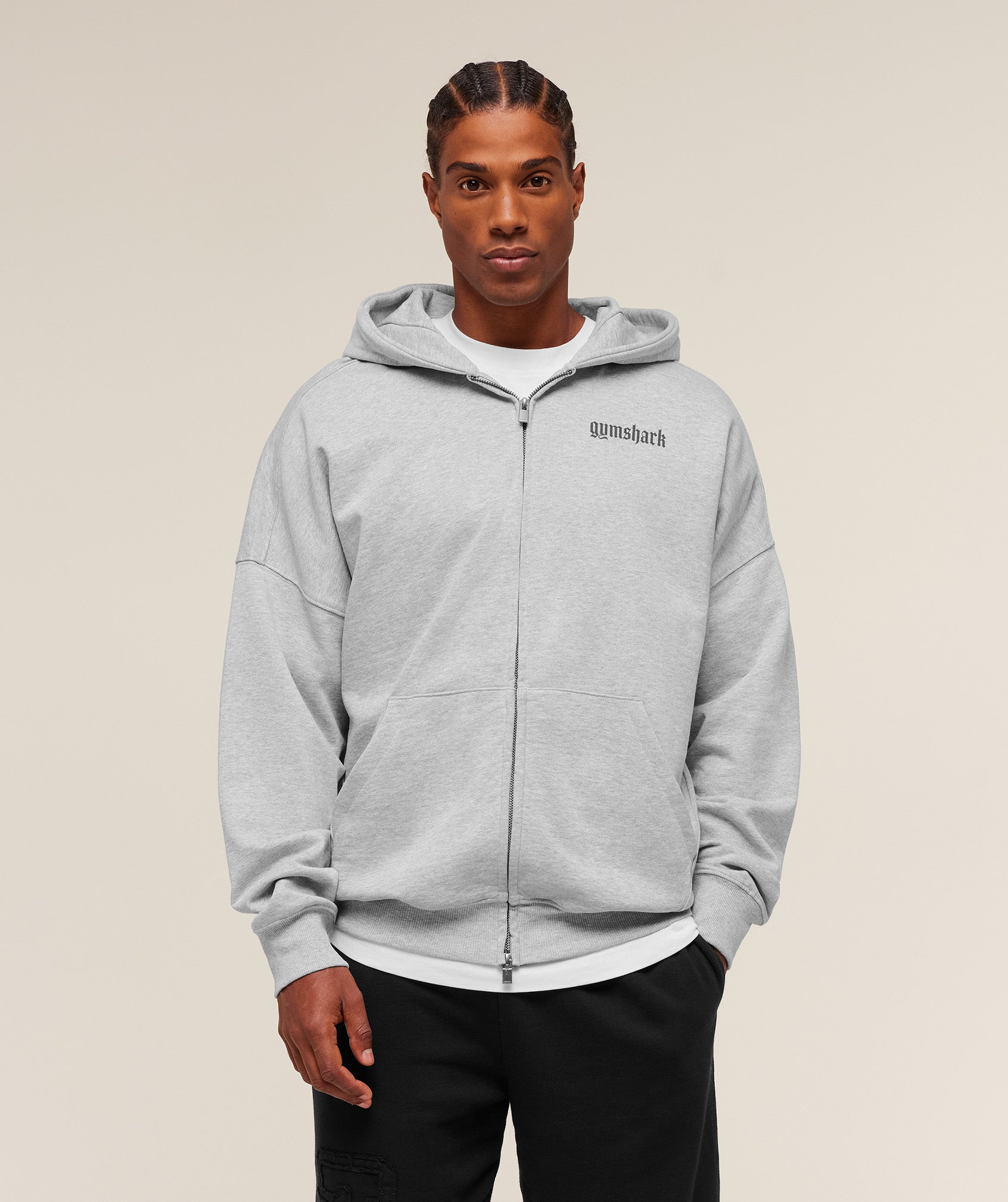 Gymshark Olde English Zip Up Hoodie - Soft Grey Marl