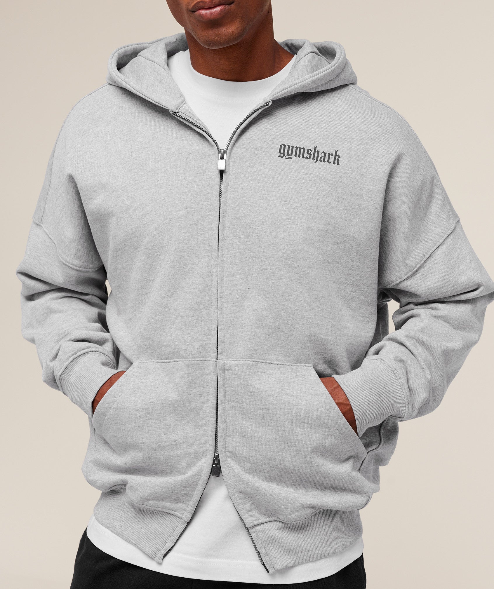 Gymshark Olde English Zip Up Hoodie - Soft Grey Marl