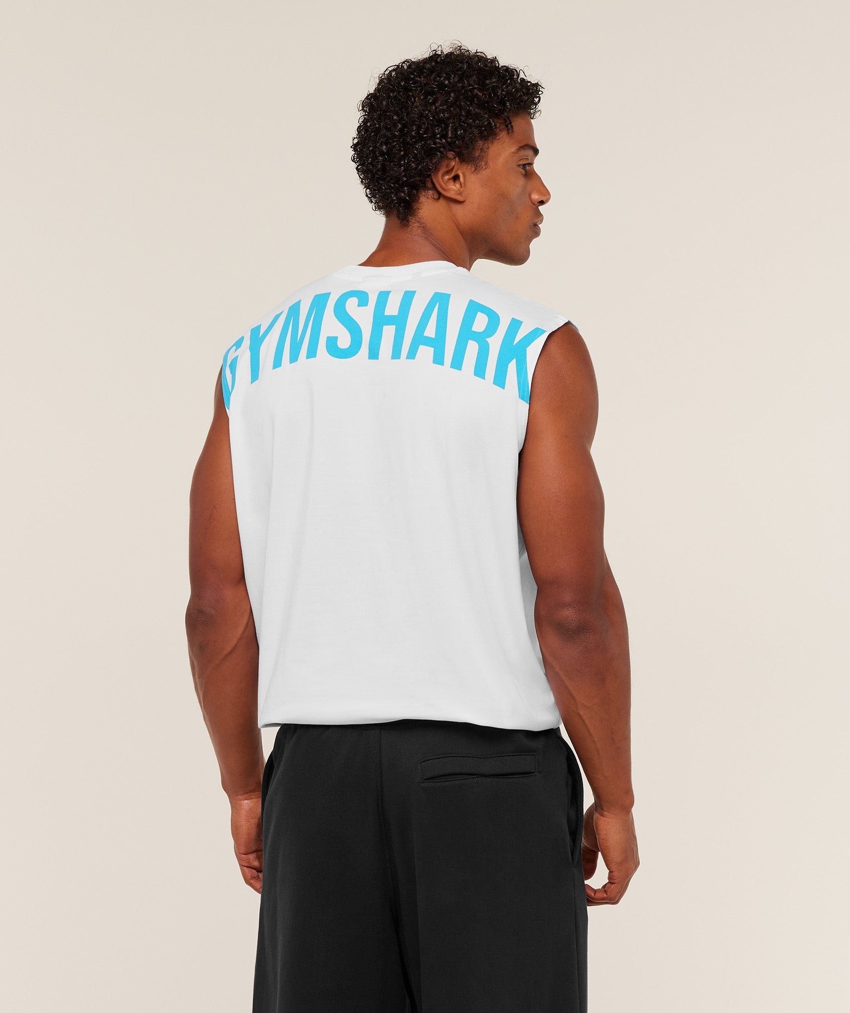 Gymshark Power Cut Off Tank - GS White/GS Brand Blue