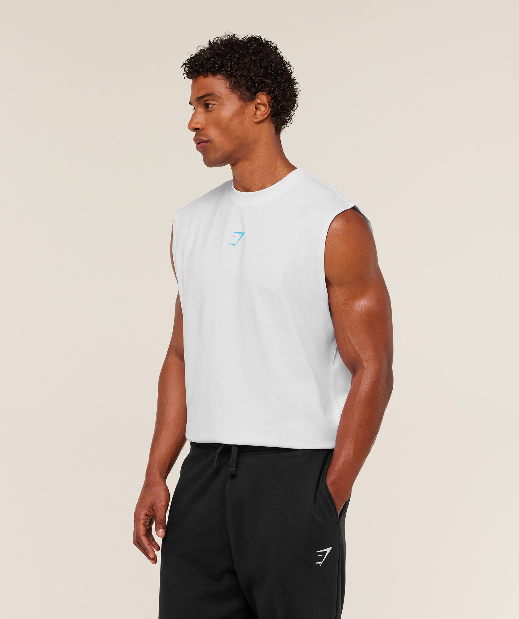 Gymshark Power Cut Off Tank - GS White/GS Brand Blue