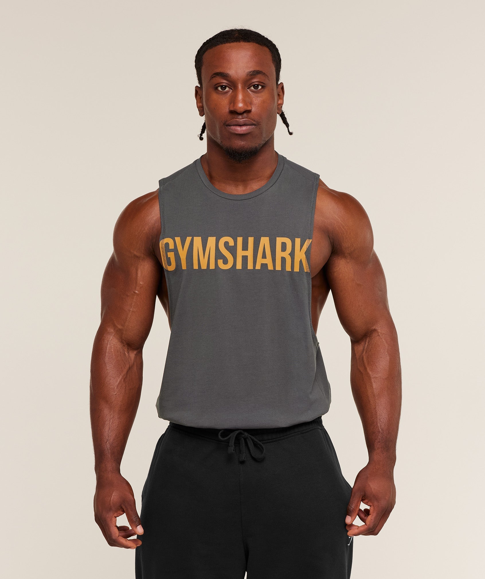 Gymshark Prime Drop Arm Tank - Onyx Grey/Antique Gold
