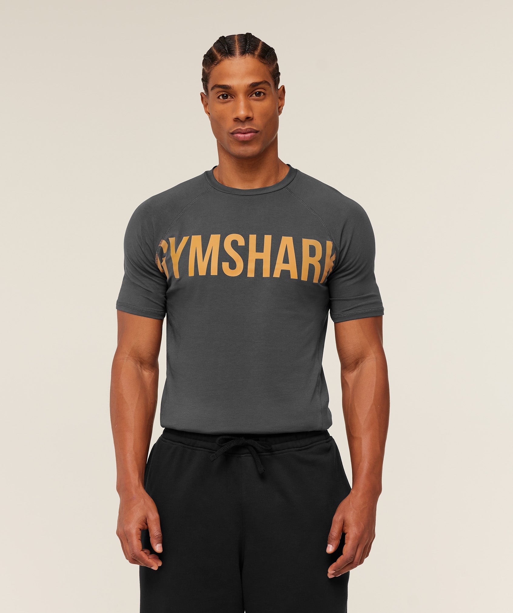 Gymshark Prime T-Shirt - Onyx Grey/Antique Gold