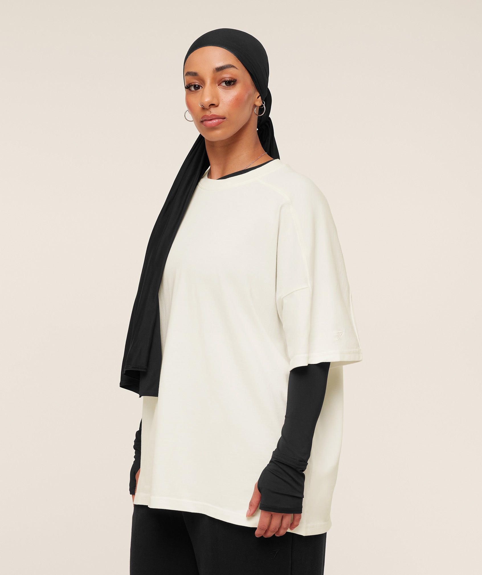 Gymshark Pump Cover Structured Fleece Top - Soft White/Wash