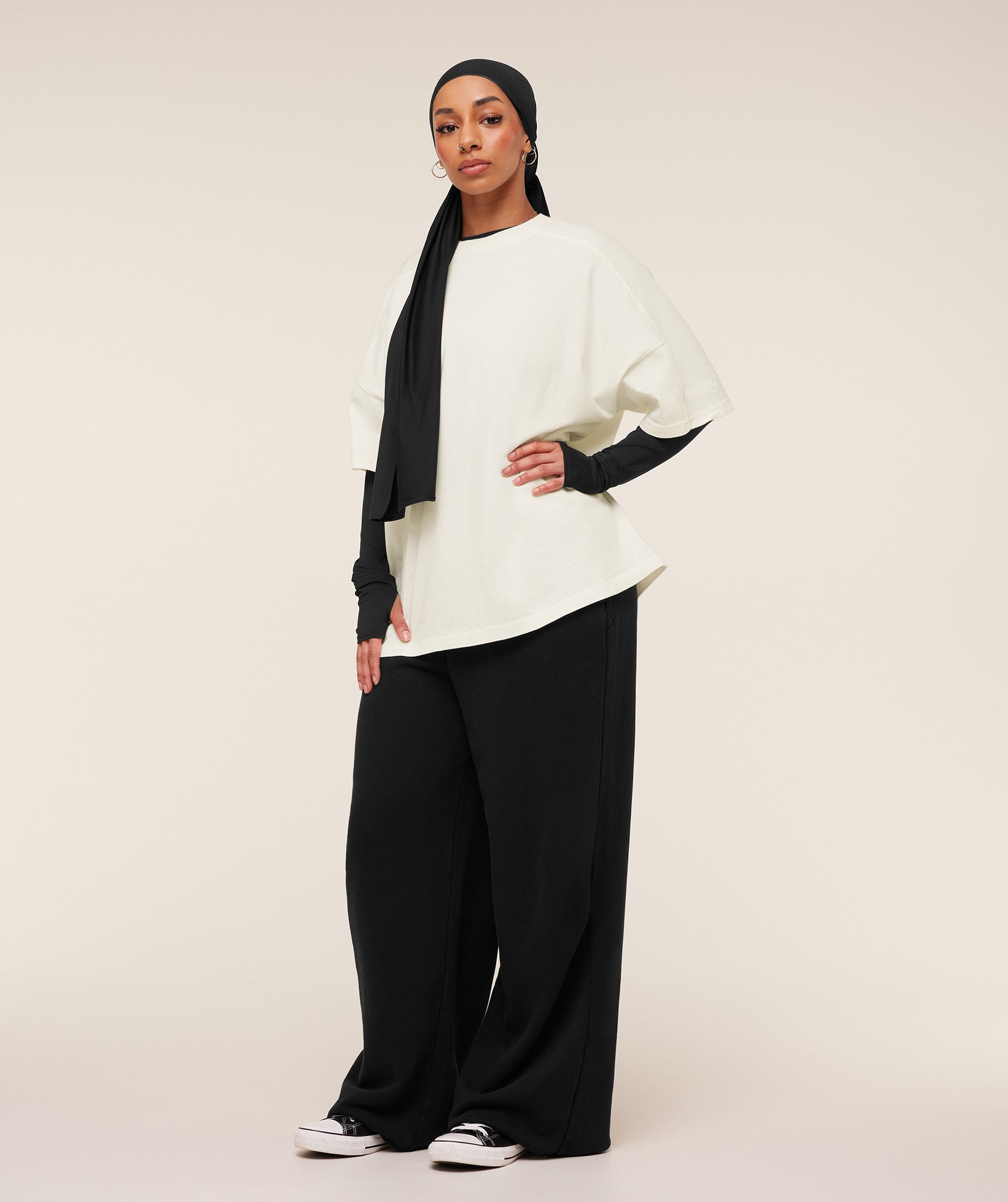 Gymshark Pump Cover Structured Fleece Top - Soft White/Wash