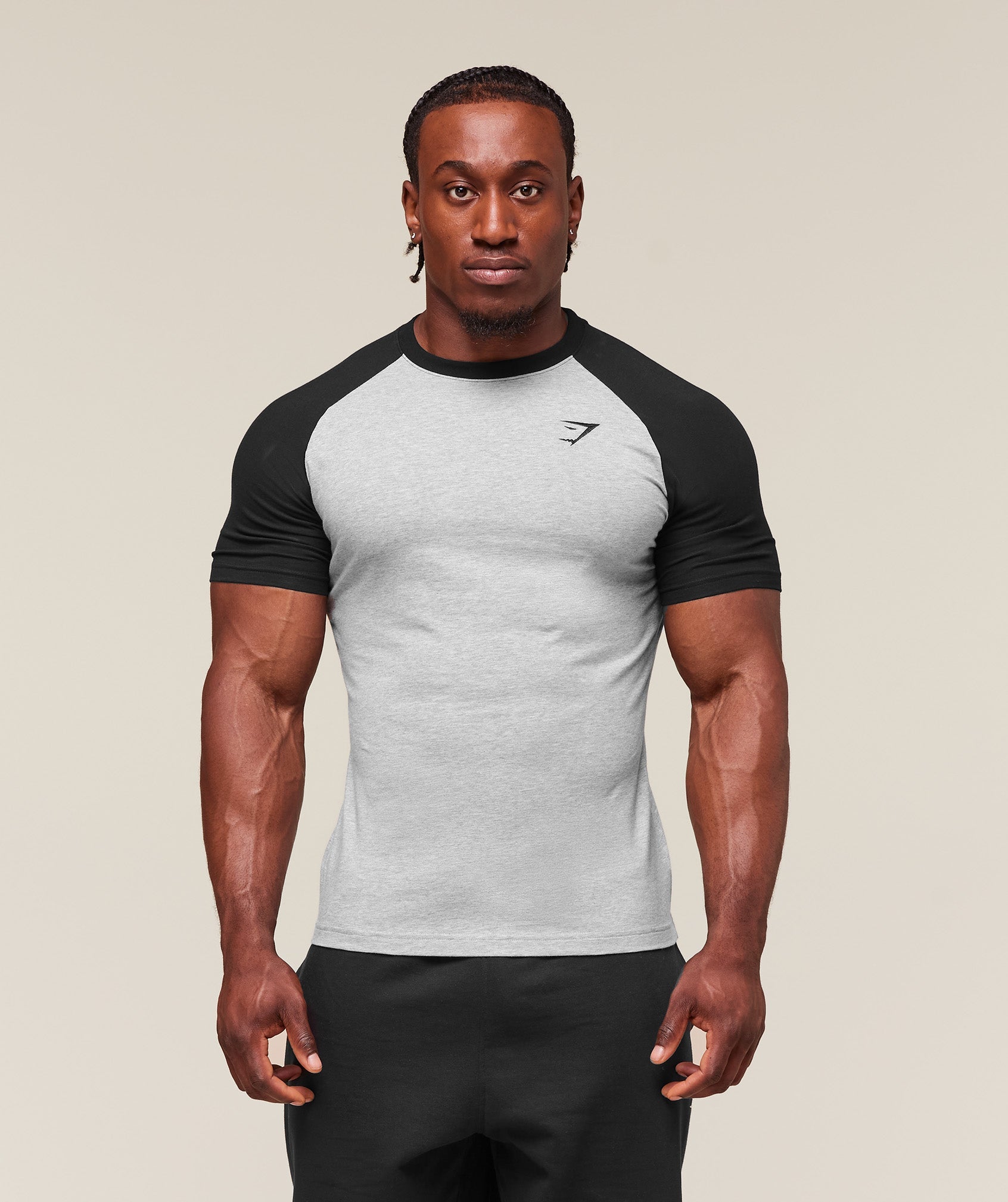 Gymshark Raglan T-Shirt - Light Grey Core Marl/Black