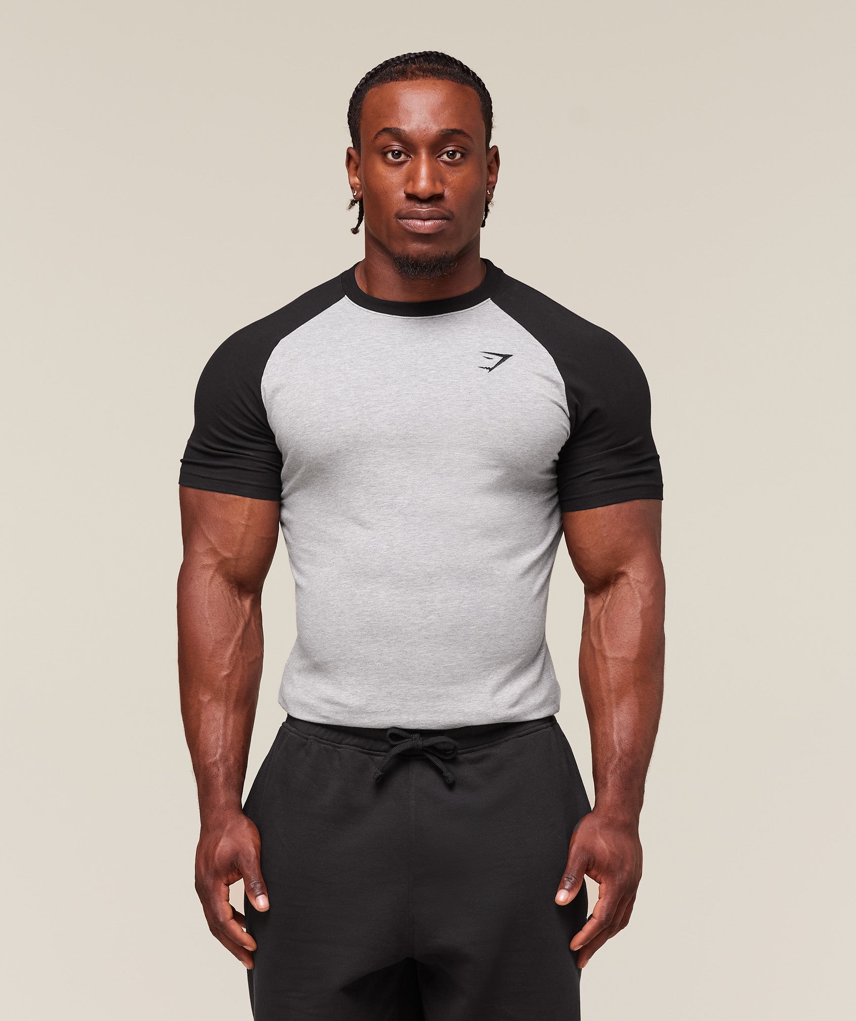 Gymshark Raglan T-Shirt - Light Grey Core Marl/Black