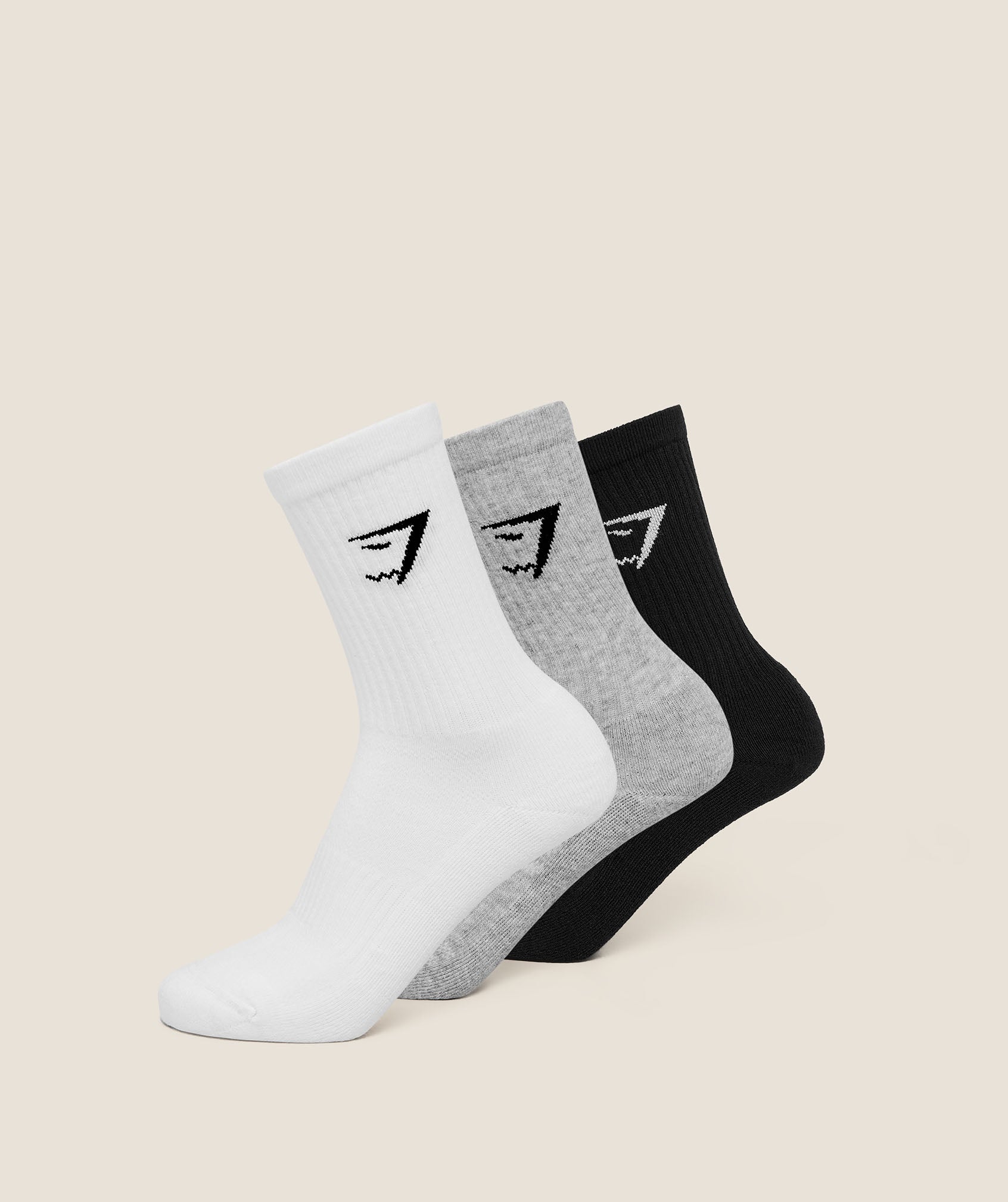 Gymshark Crew Socks 3pk - White/Light Grey Core Marl/Black